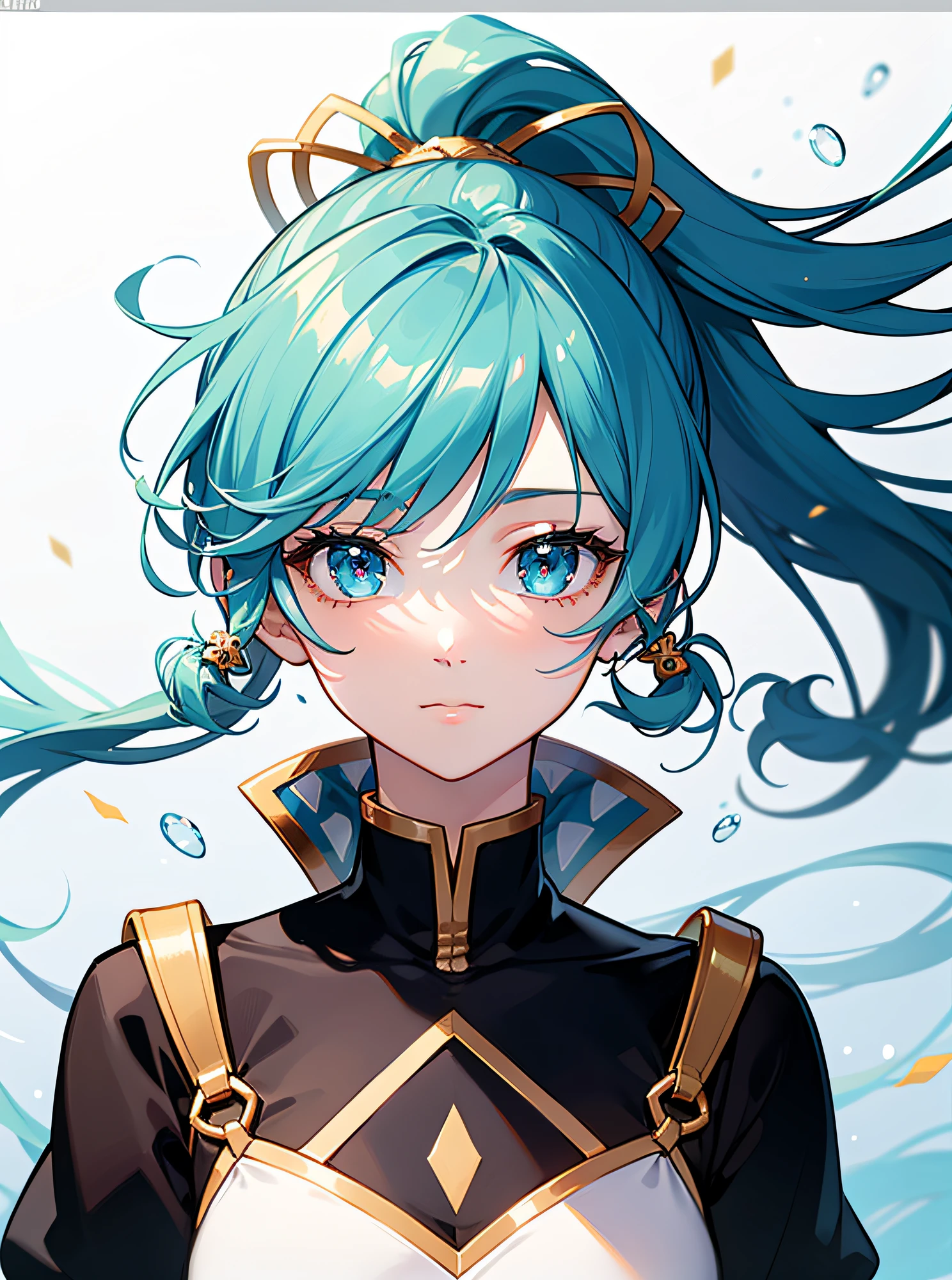 (masterpiece), (best quality), (ultra detailed),(disheveled hair),(illustration), (1girl), (Fashionable clothing), standing, Fashion model, looking at viewer, (interview), (simple background),beautiful detailed eyes, delicate beautiful face, Floating,(high saturation),(colorful splashes),colorful bubble,(shining), focus on face, ponytail, kamisato ayaka, light blue hair, bangs, hair ring, floating flowers, floating hairs, (shining), best lighting, best shadow,