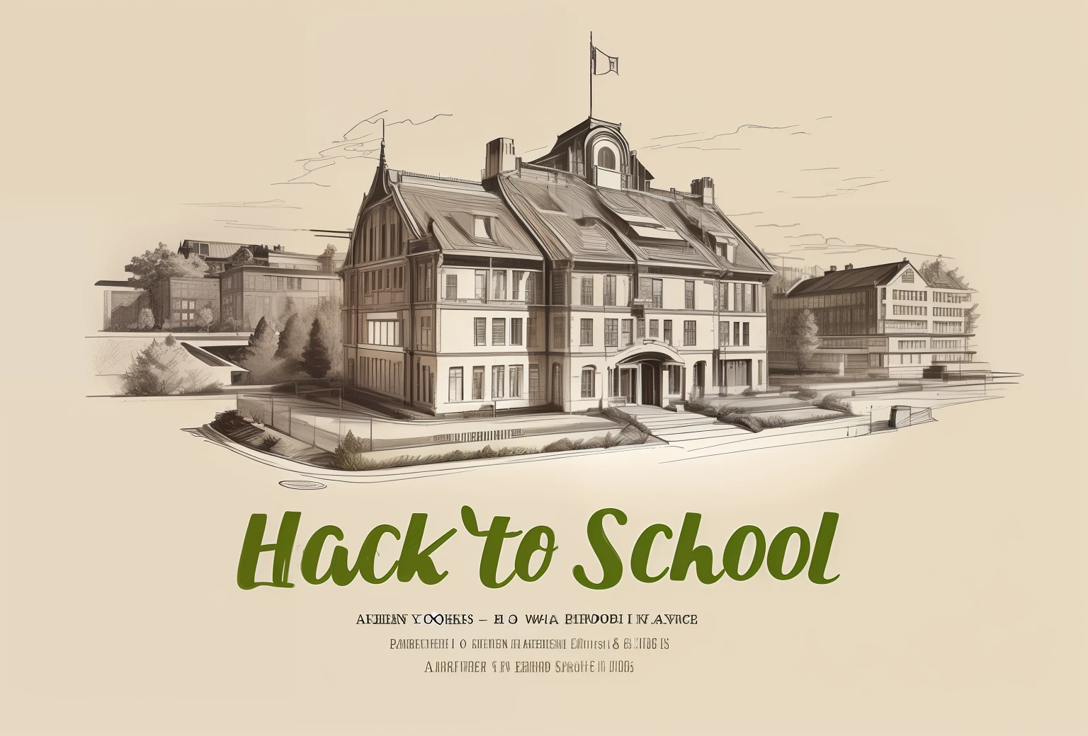 Drawings of school buildings with clock on the roof, detailed school background, high school background, school, private school, high school, university, highly detailed illustration. Features of black and white wireframes