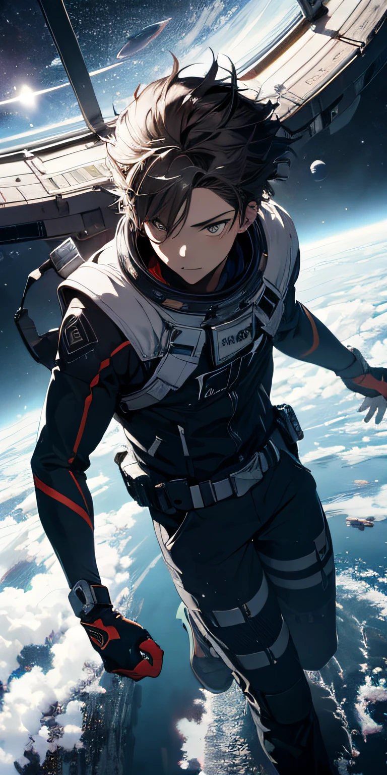 ridiculous resolution, high resolution, (masterpiece:1.4), super detailed, 1boy, seen from above, space, floating, --v 6