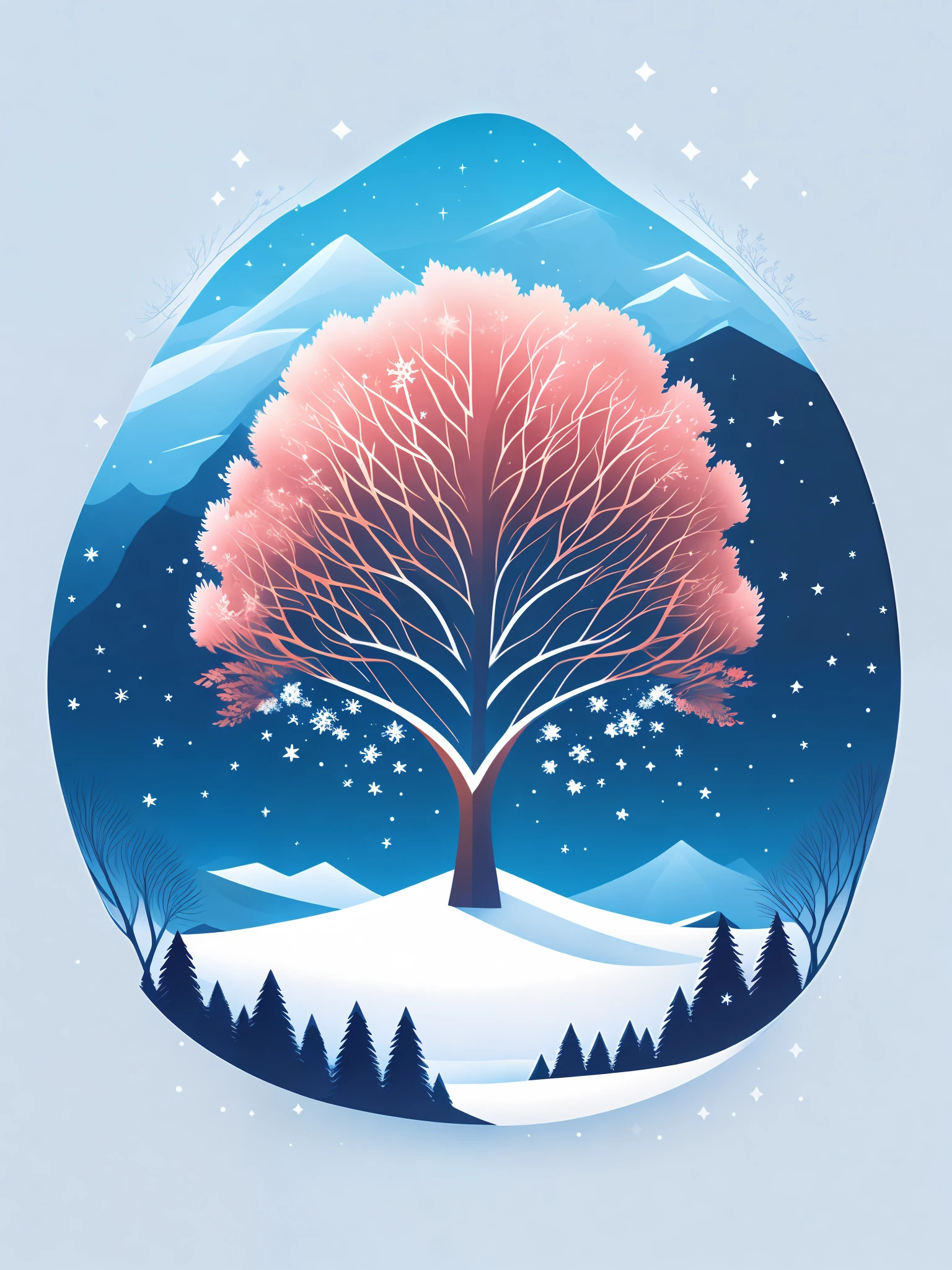 a spruice tree in a winter landscape, tshirt design, rzminjourney, vector-art