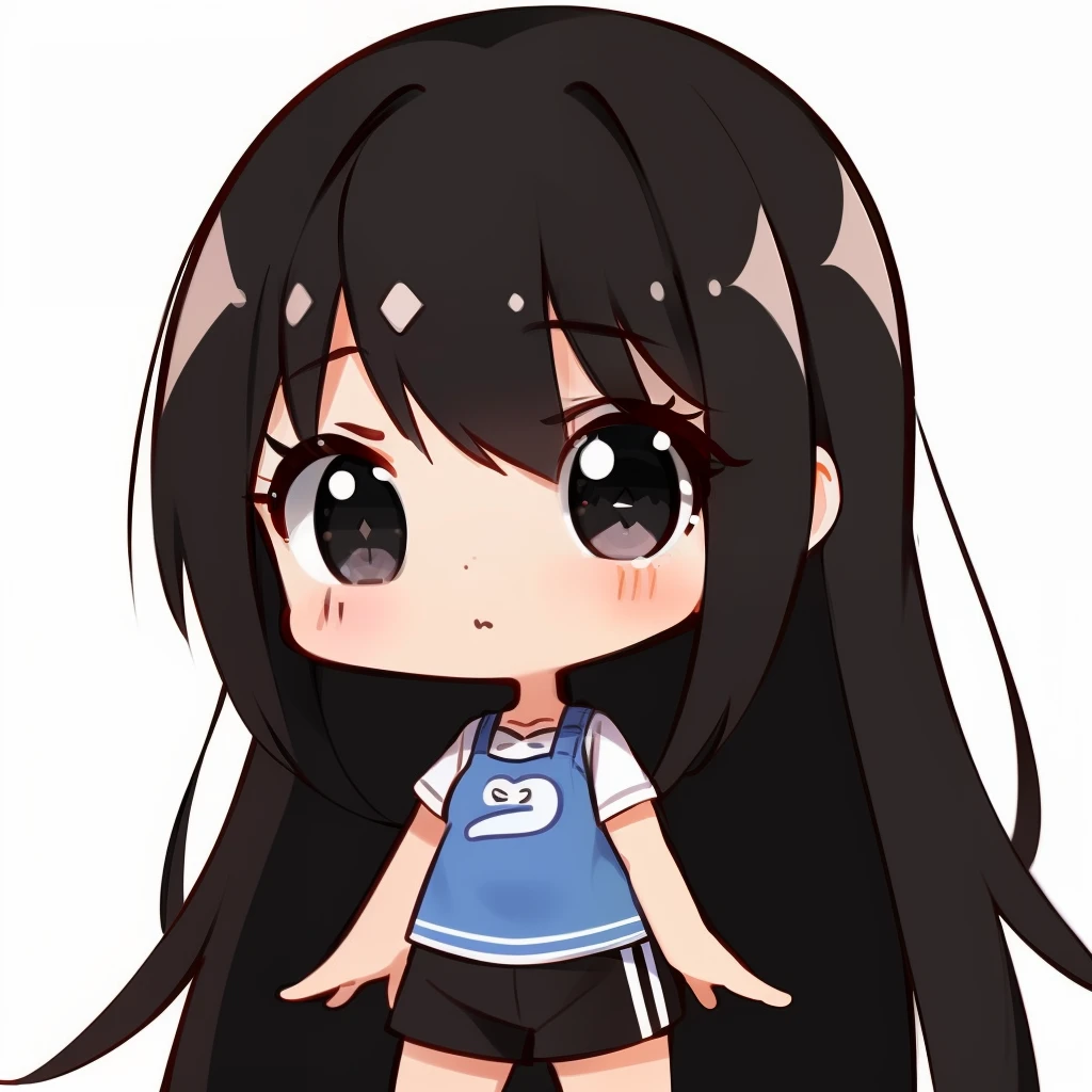 A little girl with long black hair, bangs, big brown eyes, long eyelashes, light eyebrows, high nose and red blush, eating delicious food, various expressions, sadness, anger, expectant laughter, disappointed, cute eyes, white background, cute style, emoji as illustration set, with boold manga line style, dynamic pose dark white