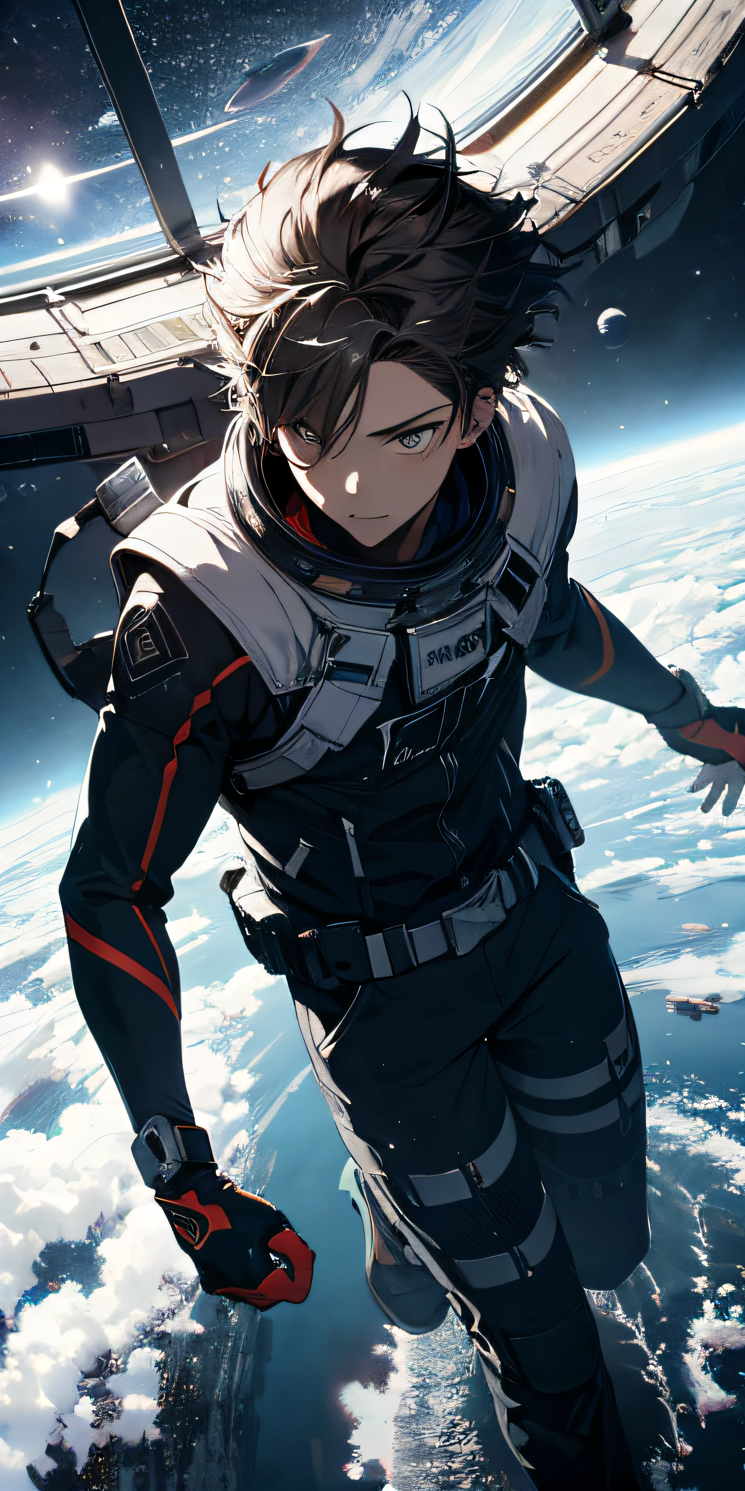 ridiculous resolution, high resolution, (masterpiece:1.4), super detailed, 1boy, seen from above, space, floating, --v 6