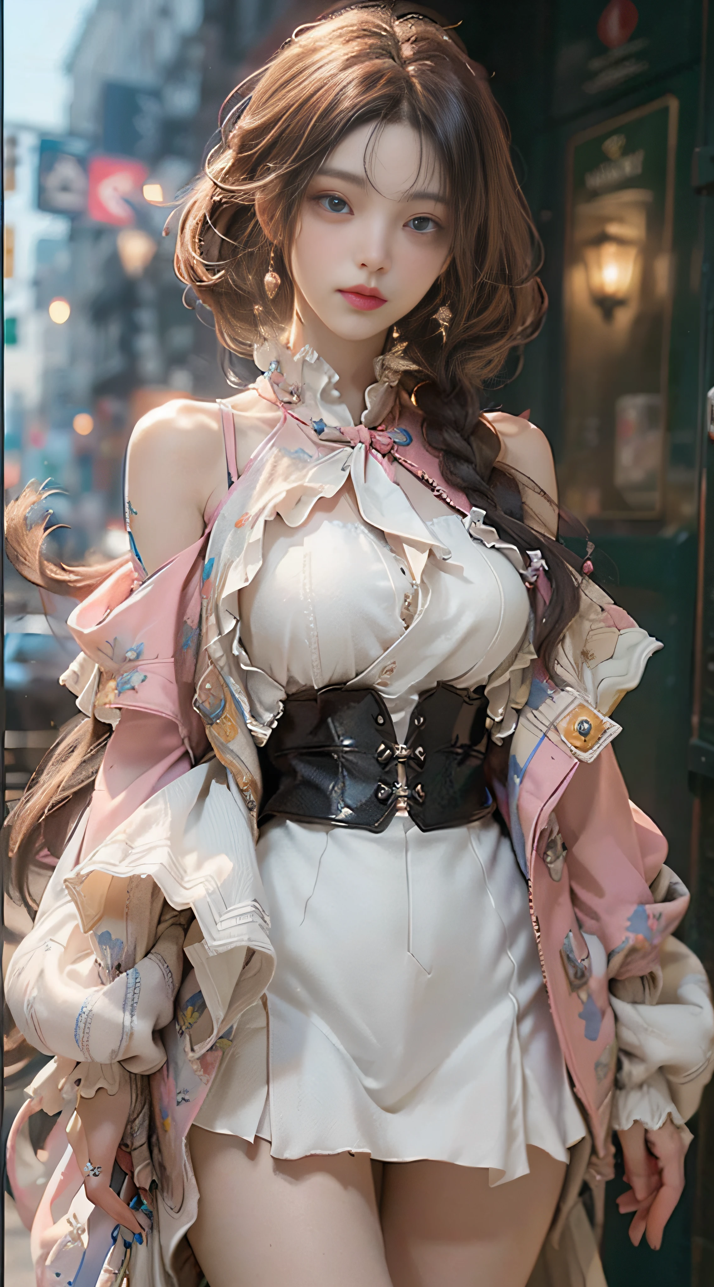((Best Quality)), ((Masterpiece)), (Detail: 1.4), 3D, Beautiful Cyberpunk Female Image, HDR (High Dynamic Range), Ray Tracing, NVIDIA RTX, Super Resolution, Unreal 5, Subsurface Scattering, PBR Texture, Post-Processing, Anisotropic Filtering, Depth of Field, Maximum Sharpness and Sharpness, Multi-layer Texture, Albedo and Highlight Mapping, Surface Coloring, Mitsu-Accurate Simulation of Material Interactions, Perfect Proportions, Octane Rendering, Two-color Light, Large Aperture, Low ISO, white balance, regular three-point, 8K RAW, beautiful bright pupils, off-the-shoulder clothes, fine pupils, delicate face and eyes, long eyelashes, blush, delicate and fluffy hair, pink lips, pure, cute, sweet girl, artistic sense, casual wear, high-end sense