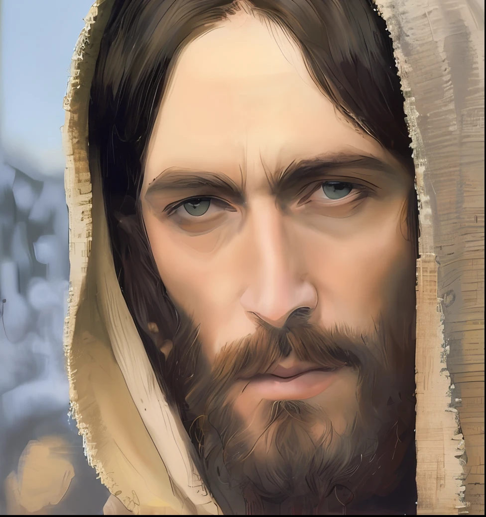 a close up of a man with a hood on his head, jesus of nazareth, jesus face, jesus christ, portrait of jesus christ, dressed like jesus christ, jesus, gigachad jesus, by Rudolf Koller, george harrison, pontifex, ninja jesus, jesus christ smoking a blunt, nicodemus, john lennon, neil leifer
