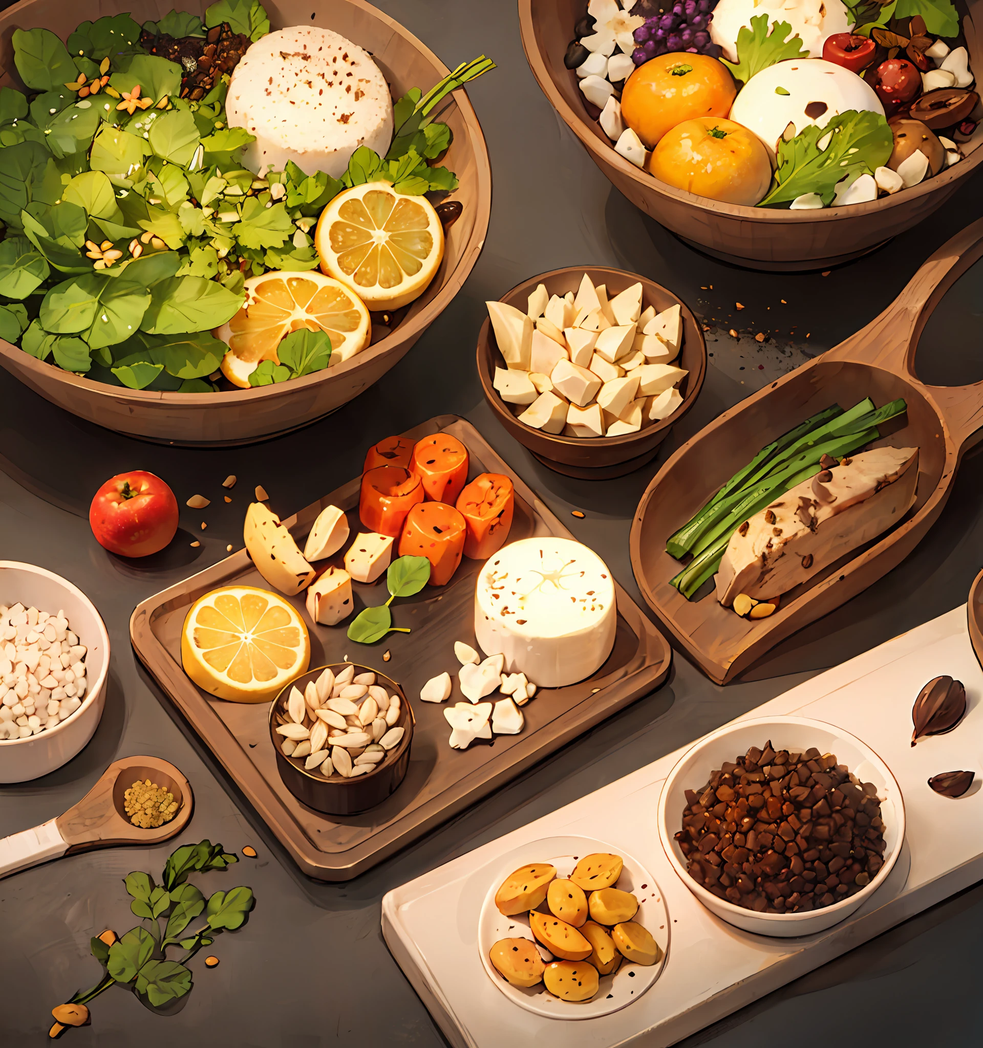The general idea of the meat cart ingredients is: orange, cauliflower, cloves, rice, sweet orange, edible chrysanthemum, silver bromeliad, bamboo shoots, cumin, locust flower, pine cherry blossom, matsutake mushroom, bamboo ear, pear, jujube, shiitake mushroom, black fruit, bamboo shoots, goji berry, black bean, sago palm fruit, shiitake mushroom, mushroom, pistachio, bell pepper leaf, shiitake mushroom, dry tea, matsutake mushroom, perilla leaf, okra, bay leaf, white radish, lotus leaf, basil, silver fungus, bayberry, mushroom, tomato, cassava, rambutan, kelp, pomegranate, sea grapes, cabbage, sweet potato, tangerine peel, bean sprouts, Jasmine, hydrangeas, watercress, radish, seaweed, celery, red pepper, pine nuts, stone flowers, Sichuan peppercorns, unicorn, rapeseed, celery root, nutmeg, daisy, mint, dragon fruit, bitter melon, monk fruit, goji berry, fresh fern, almonds, cocoa beans, cassia seeds, sugar oranges, Wuqing, licorice, coffee, green onion, houttuy, brown rice, purslane, mustard, moringa, winter melon, leek sprouts, rosemary, camelina, raspberry, potato, barley, olive, sweet potato, taro, coix kernel, blackberry, Spirulina, millet, radish seeds, garlic, grass mushrooms, glutinous rice, cabbage, water chestnuts, millet, star fruit, camelin, cashews, lettuce, lemongrass, rye, watermelon, buckwheat, hazelnuts, amaranth, snowflake vegetables, hemp seeds, red rice, pineapple, lettuce, pine pollen, banana, loofah, perilla seeds, quinoa, melon, purple cabbage, nickel, grapes, carrots, rape pollen, white sesame, peaches, white asparagus, red beans, apples, broccoli, yam, vegetable orange, coriander, onions, pea pods, Strawberry, green asparagus, mustard, purple bean, persimmon, coriander, perilla sprout, black sesame seeds, duckweed, root beets, black beans, kiwifruit, konjac, adzuki beans, kumquats, kale, peanuts, white beans, lemon, peas, sweet almonds, blueberries, yams, beans, white beans, ears of wheat, silver fungus, safflower beans, bayberry, cabbage g