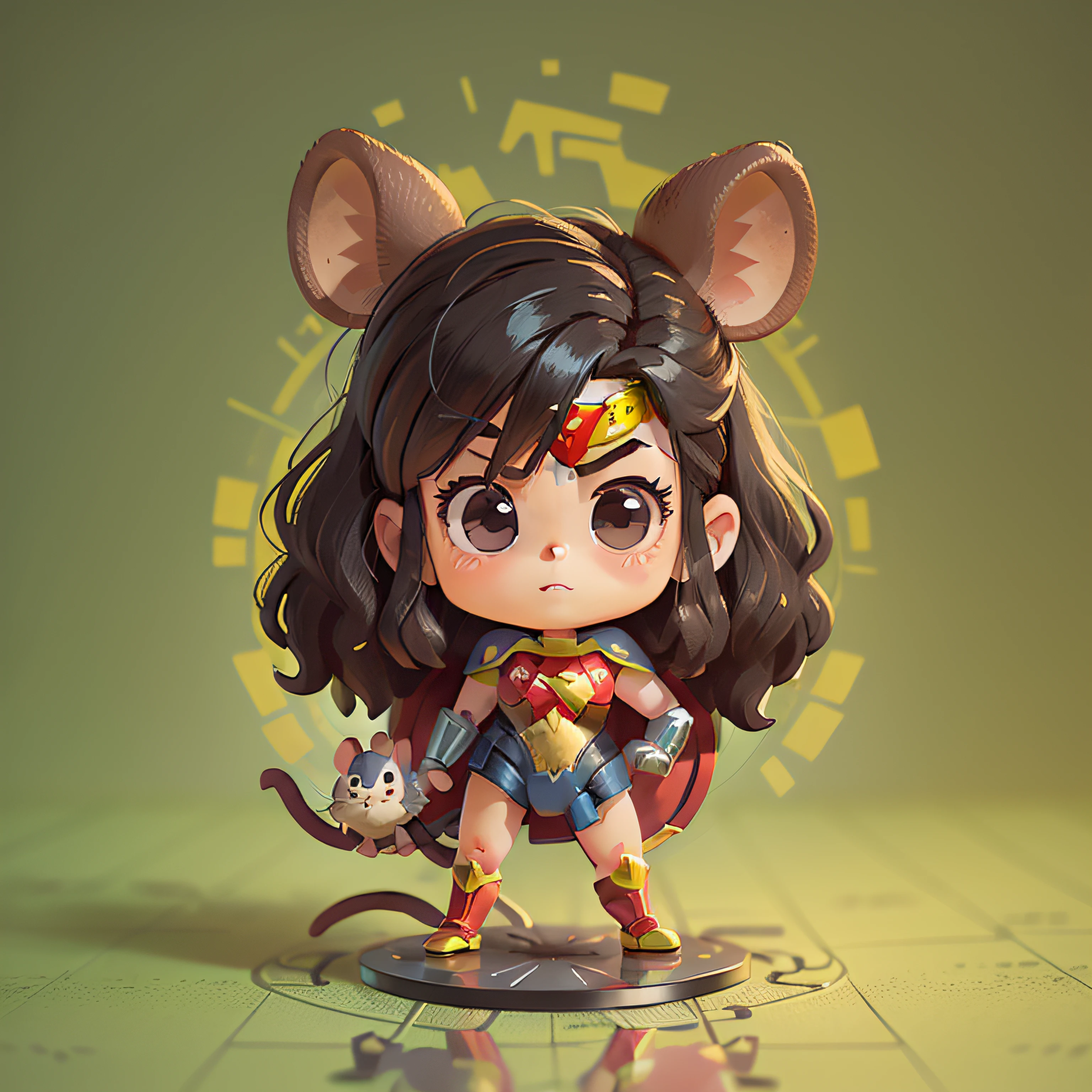cute, chibi, mice, PFP, bigbadejo, portrait, masterpiece, 3D Rendering, Best Quality, Lots of Detail, (plain background), (vinyl toy figurine), (perfect hands), (full body), female, (wonder women),(hero), action pose