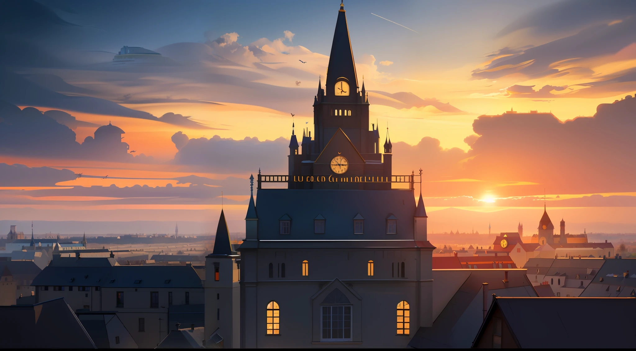 Evgeny Rashpin, Ludwik Konarszewski Jr., Ludwik Konarszewski, beautiful castle, large building with clocks inspired by Alexander Kuchharsky, Emmanuel Buchel, Hristofor Zefalovich, Ilarion Plyanishnikov, 32k, masterpiece, realistic, professional photographer