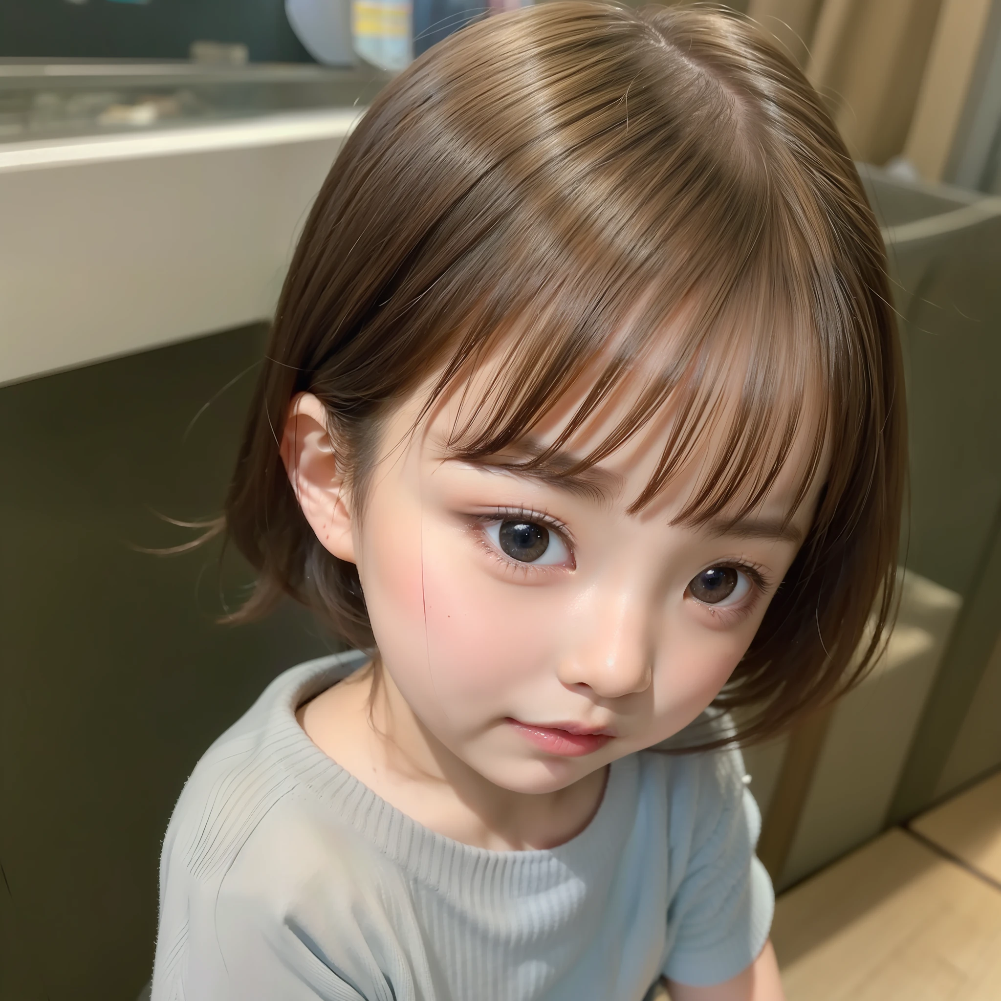 Cute 5 girl, Japan person, short cut, frontal, face closeup