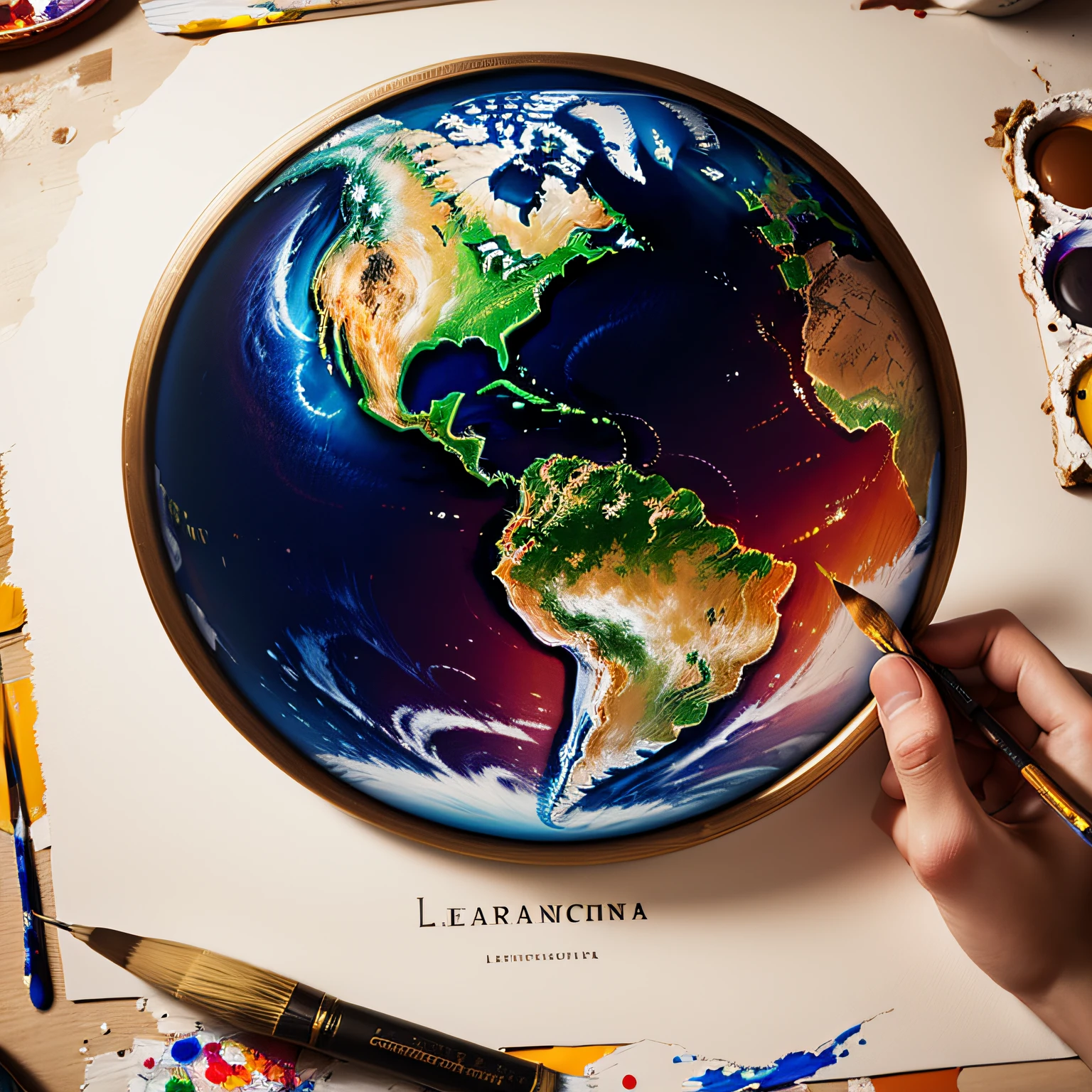 Painting of Planet Earth, Leonardo da Vinci, Renaissance, Painting, Drawing, Colors --auto