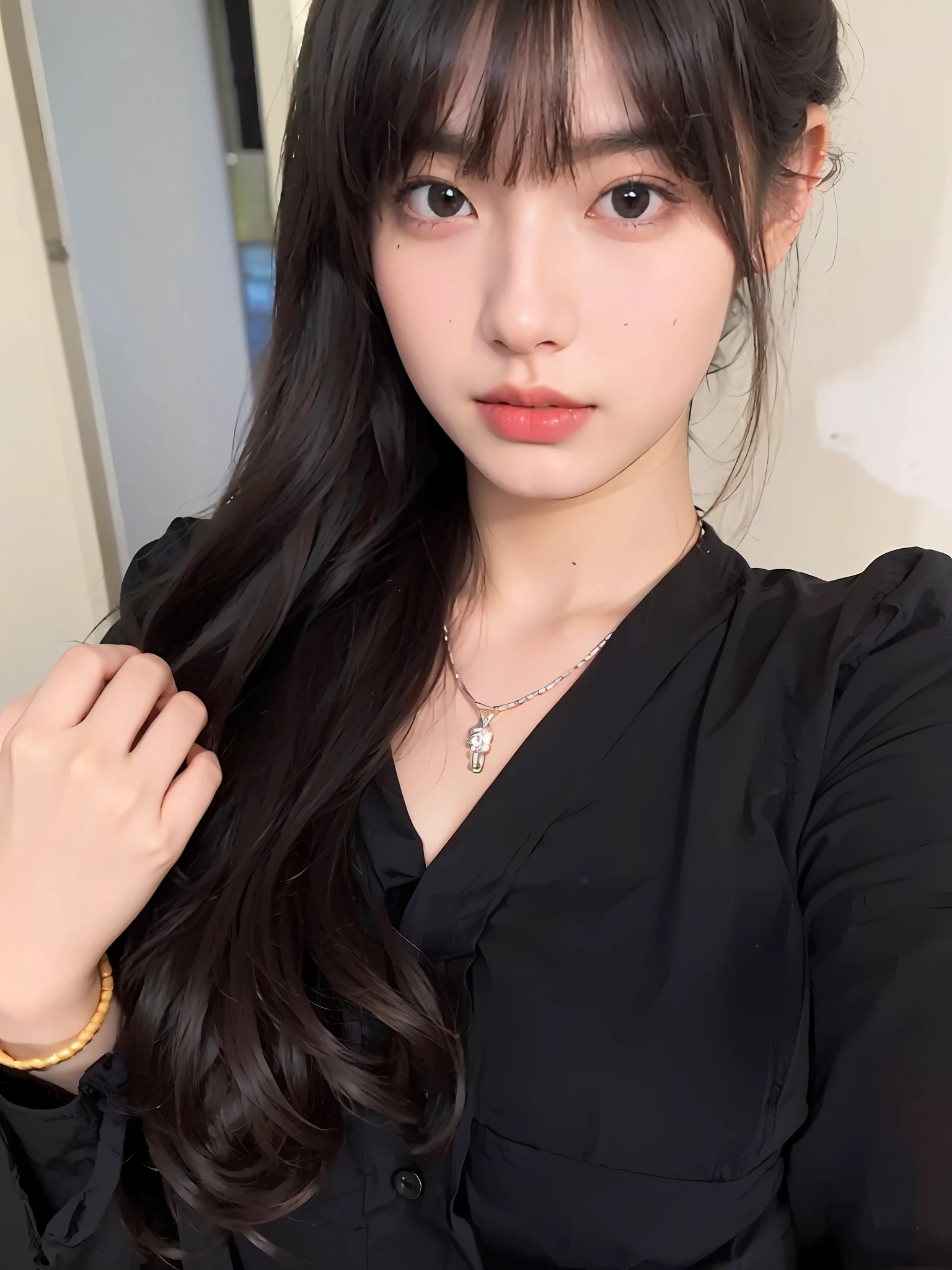 (Large breast:1.4),(shirt:1.4),(Best quality,masterpiece,ultra high res,(photorealistic:1.4),1girl,(:1.4),(partially unbuttoned:1.5)