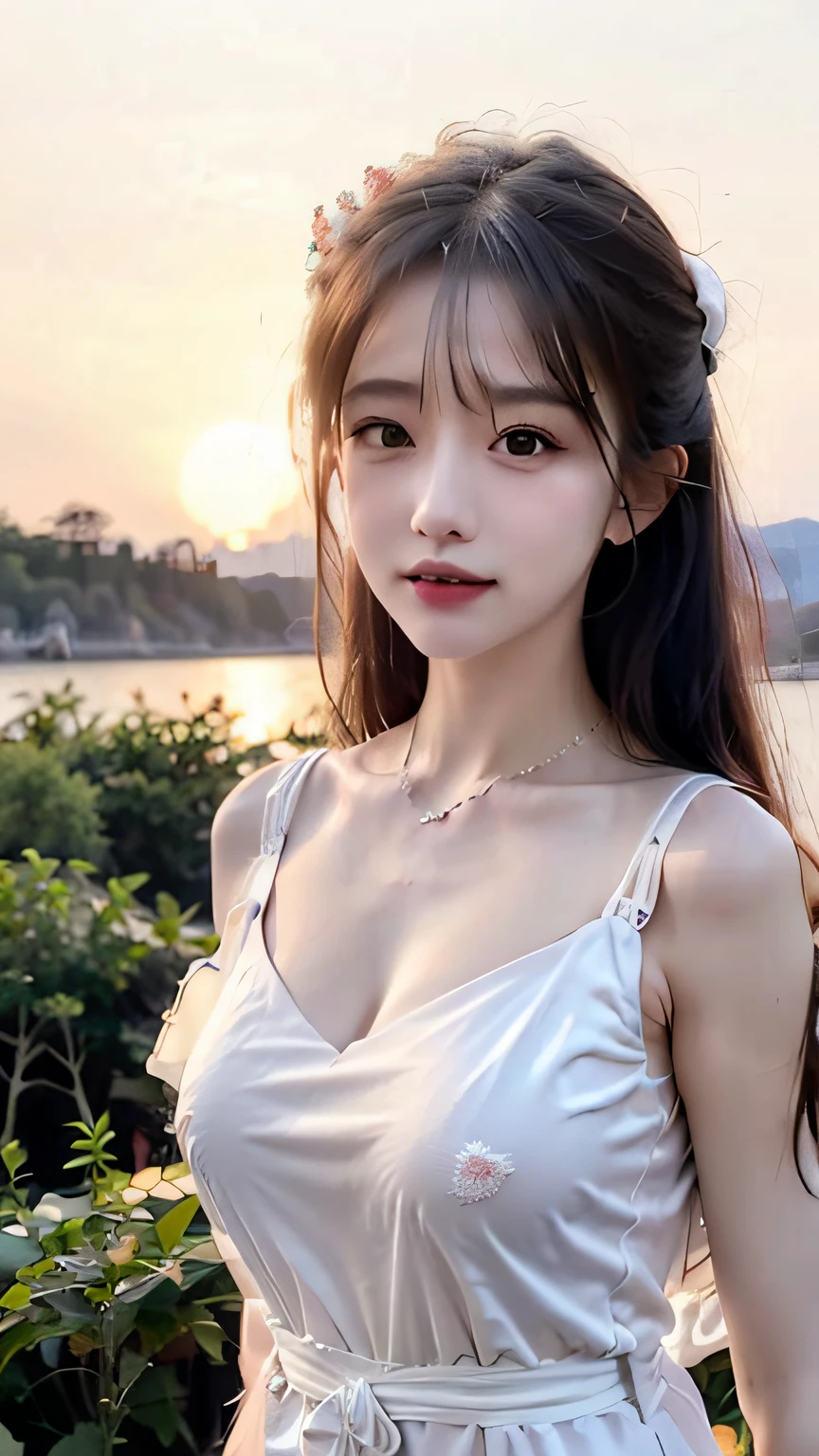 Sunset, evening glow, distant view, realistic, rich colors, gorgeous and colorful, wide-angle lens, shooting in the evening, positive film, naturalistic style, high-definition filming.