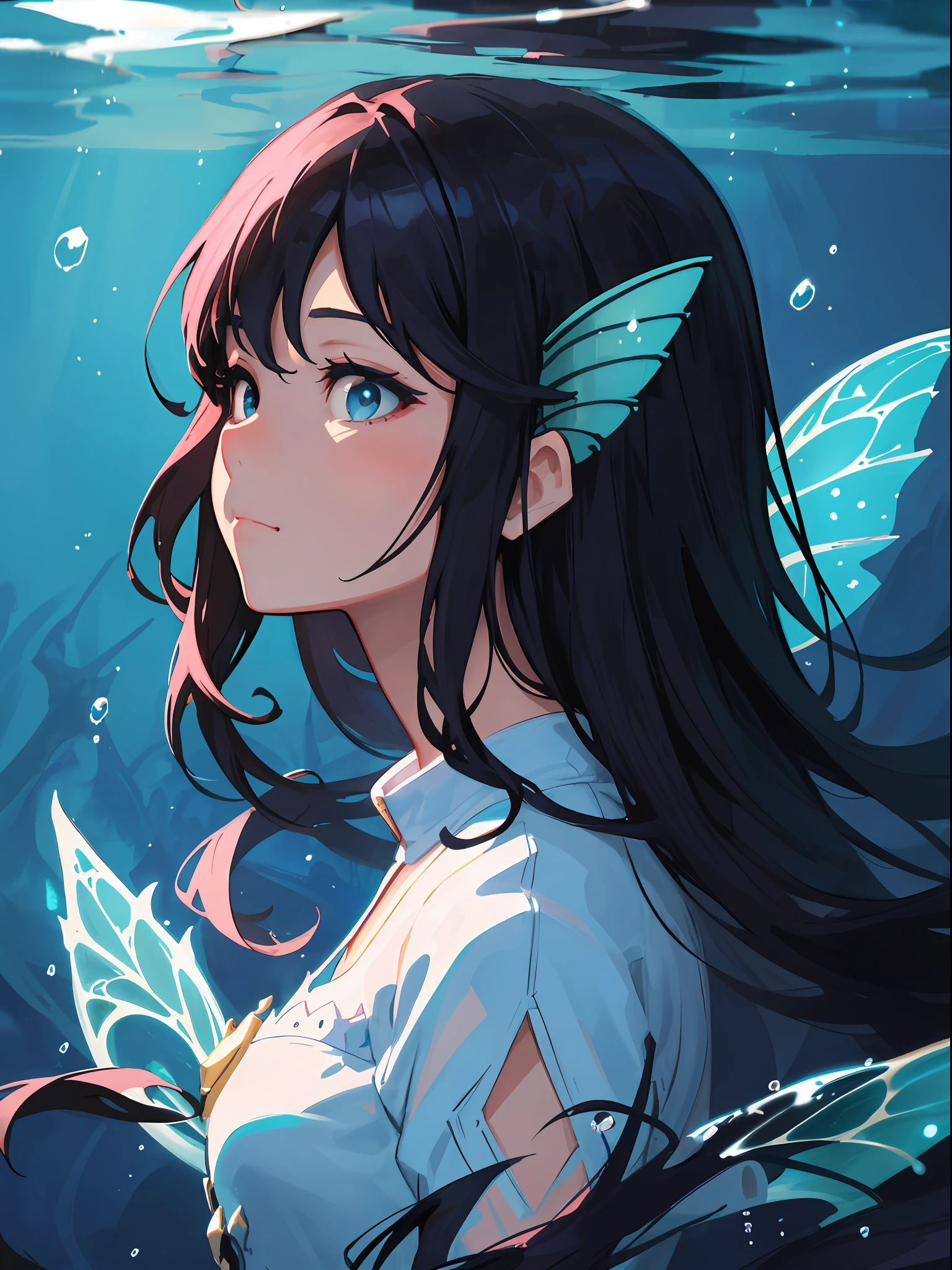 a close up of a woman in a white dress under water, wallpaper anime blue water, artwork in the style of guweiz, closeup fantasy with water magic, by Yang J, guweiz, a beautiful artwork illustration, water fairy, beautiful digital artwork, beautiful digital illustration, by Li Song, in the art style of bowater, beautiful anime portrait
