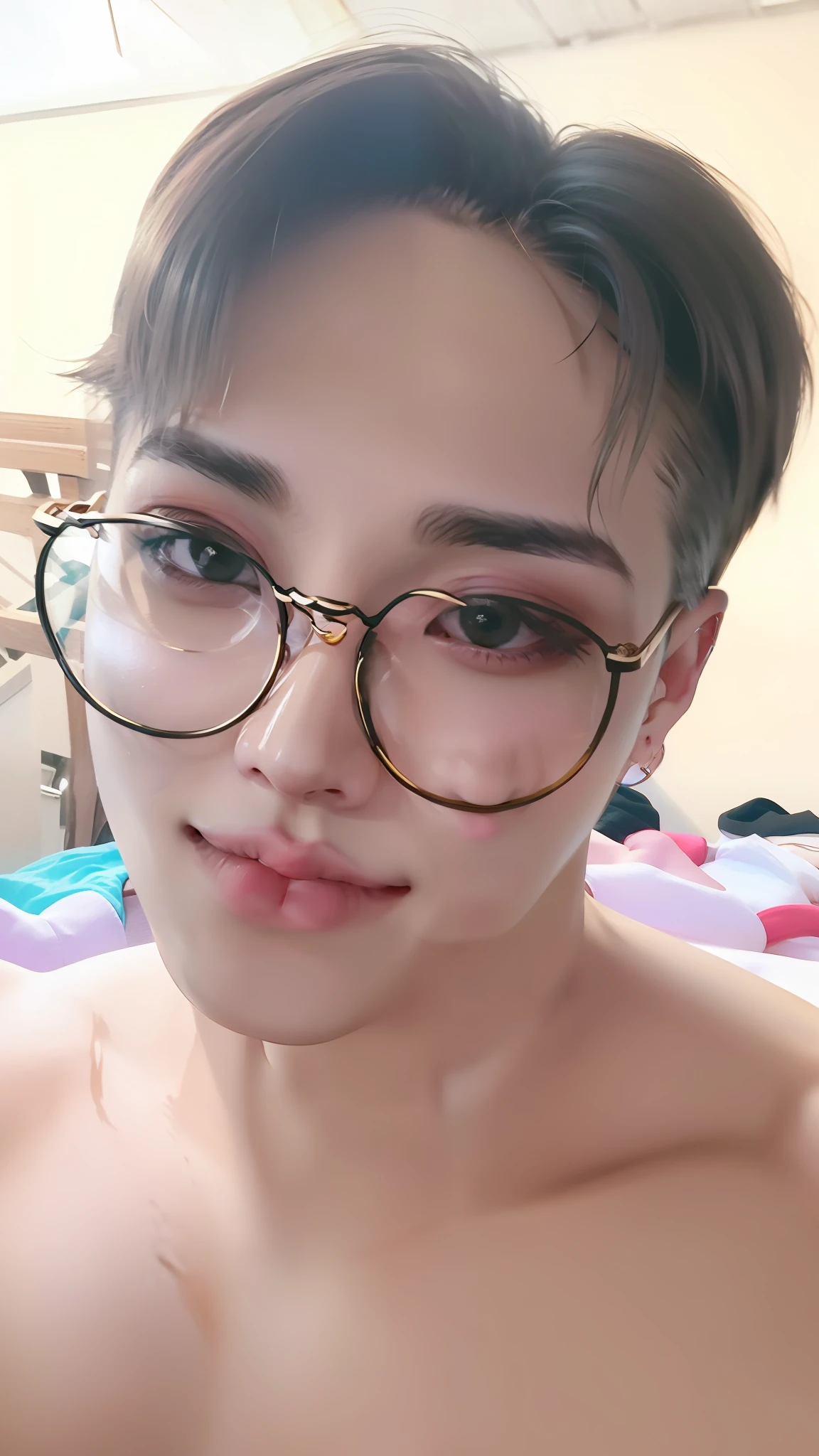 there is a shirtless man with glasses on posing for a picture, 2 7 years old, 2 8 years old, 2 3 years old, 2 2 years old, 2 9 years old, 2 4 years old, with glasses, 18 years old, with accurate face, spectacled, 21 years old, with glasses on, ramil sunga, without glasses