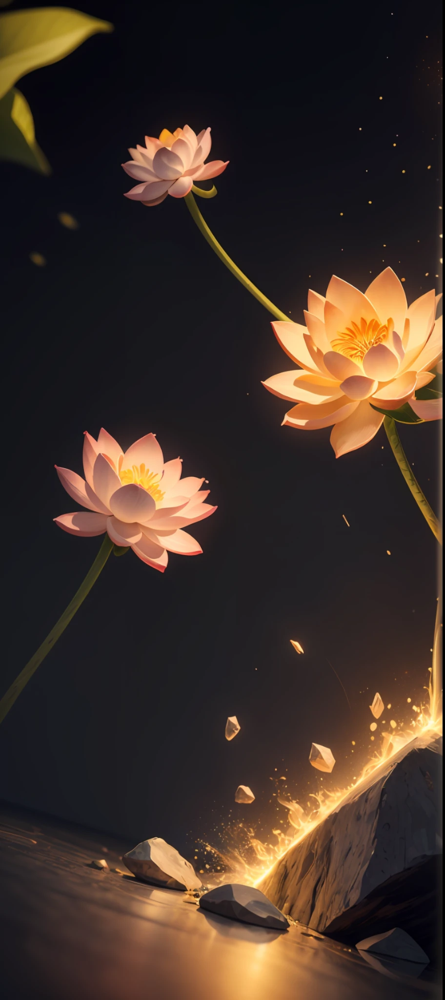 9:16 Full drawing, masterpiece, best quality, (very detailed CG unity 8k wallpaper), (best quality), (best illustration), (best shadow), lotus theme with natural elements. (Glow), (Particle Effect). , isometric 3D, Octane rendering, ray tracing, super detailed