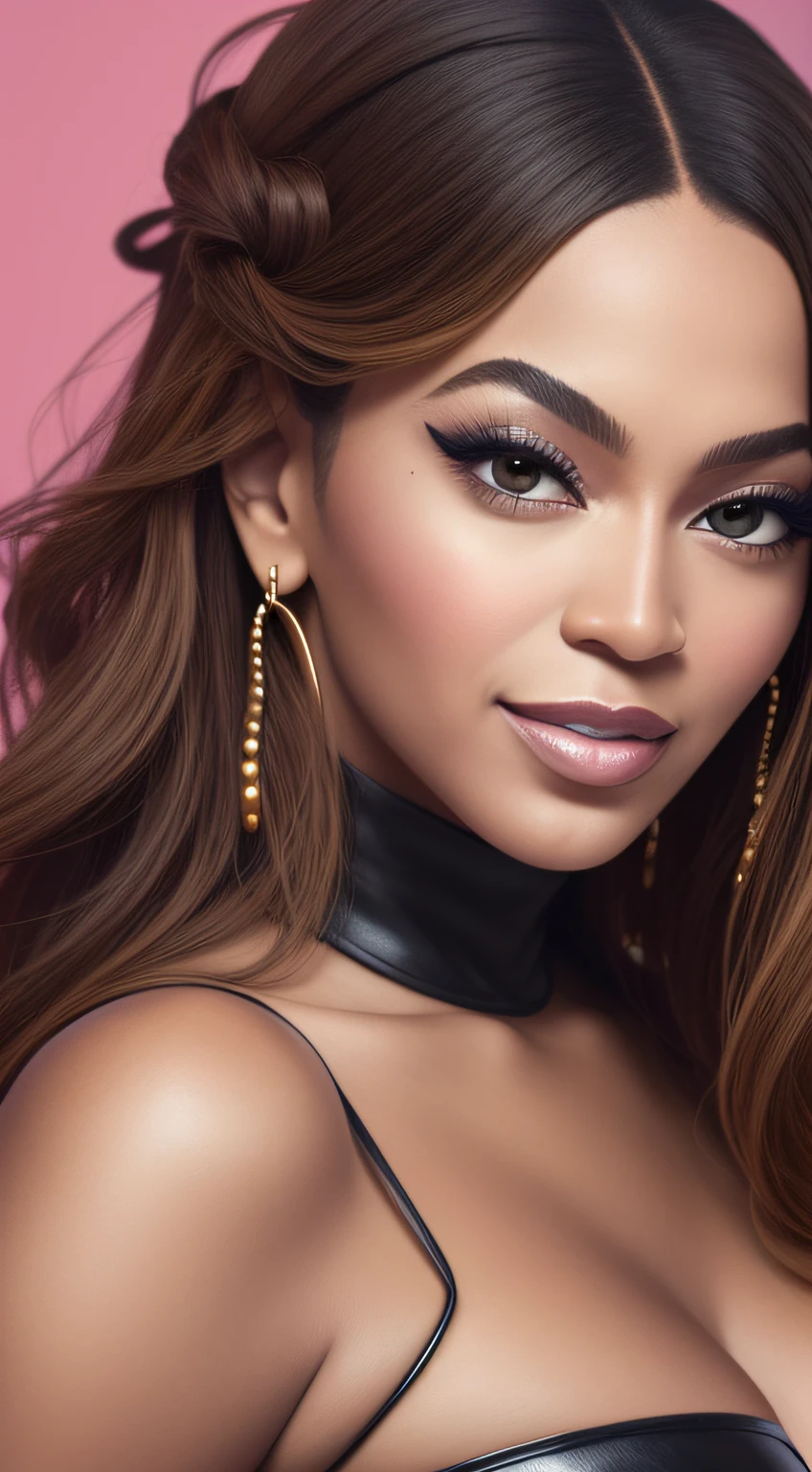 1woman, very Beyoncé, make up, beautiful skin, smile, serious, confident, passion, portrait, front look, 4k, high-res, best quality, illustration