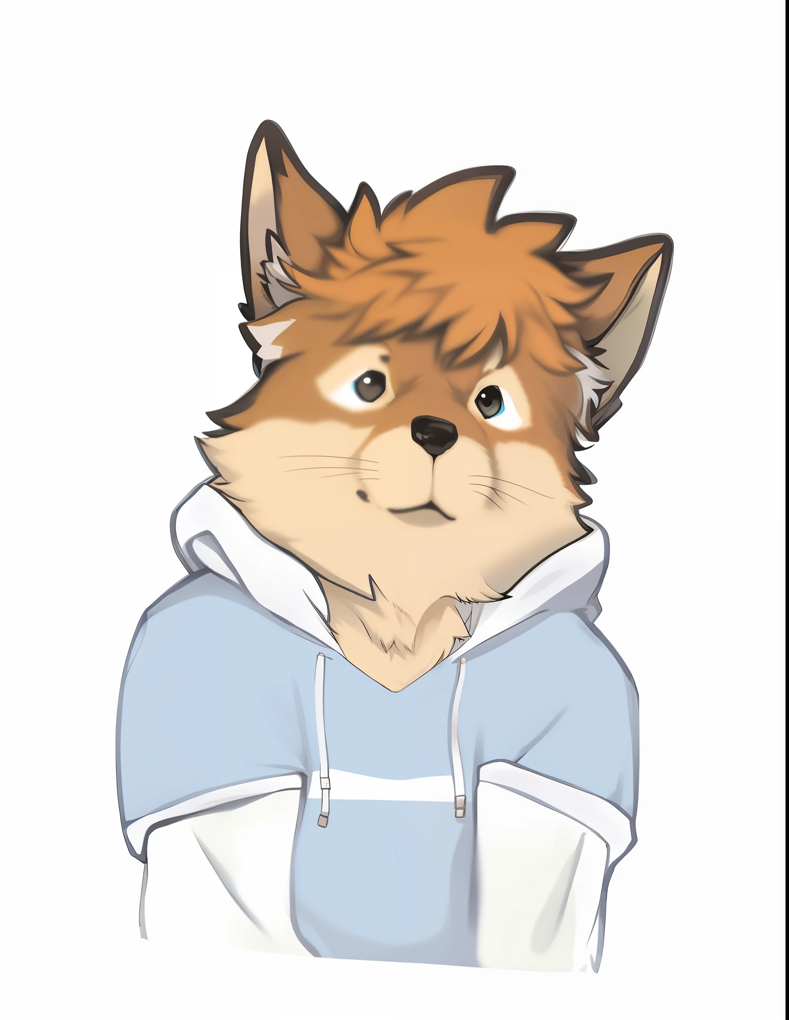 Dog Shota, icon, furry, solo, halfbody, 1boy, hoodie, simple background, white background, depressed, beast too