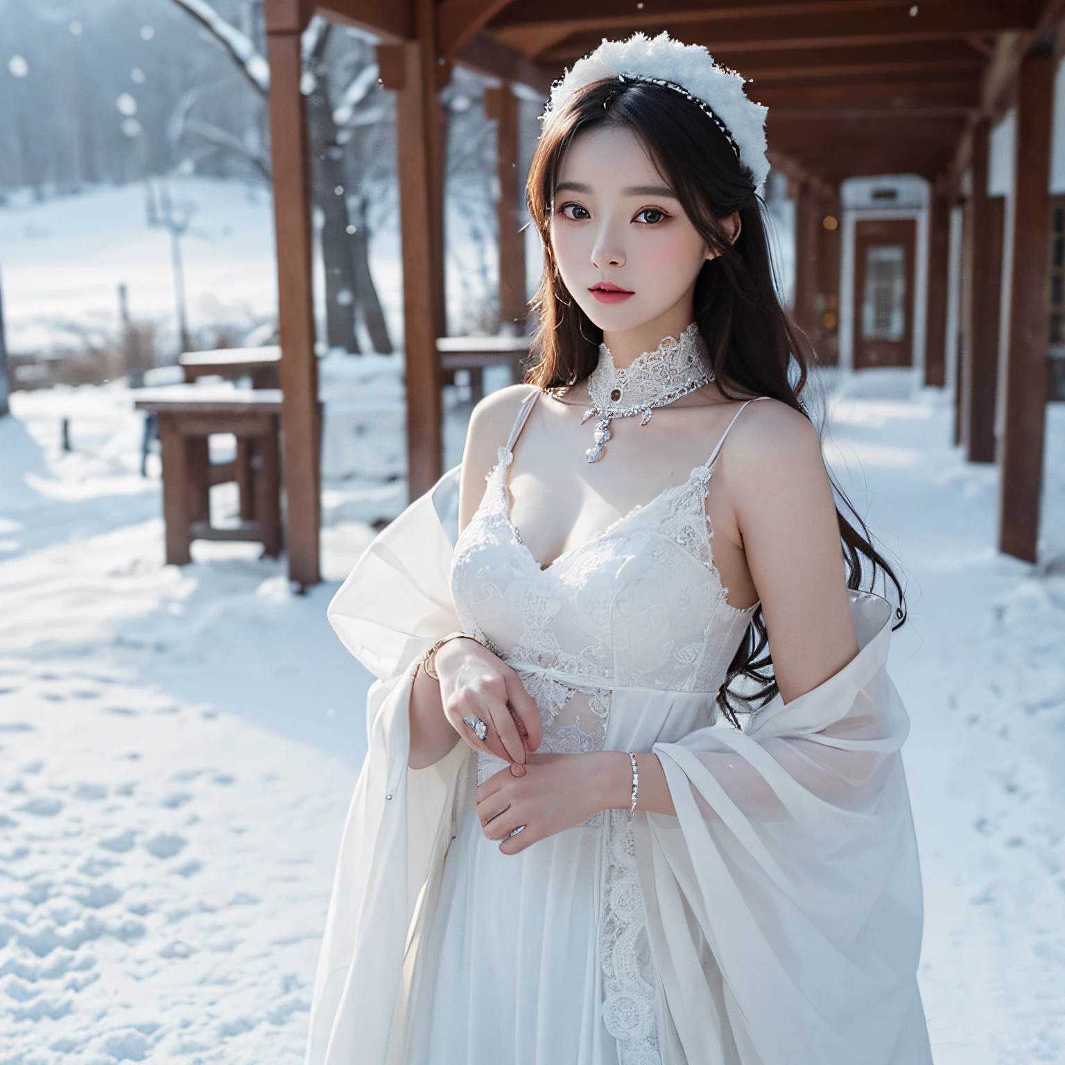 Master of masterpieces, best quality, stunning beauty, 1 mother, black and white, she is a model, wearing a stylish dress, slim and attractive, she is 38 years old, her eyes are blue, snow-white skin, tall chest. --auto
