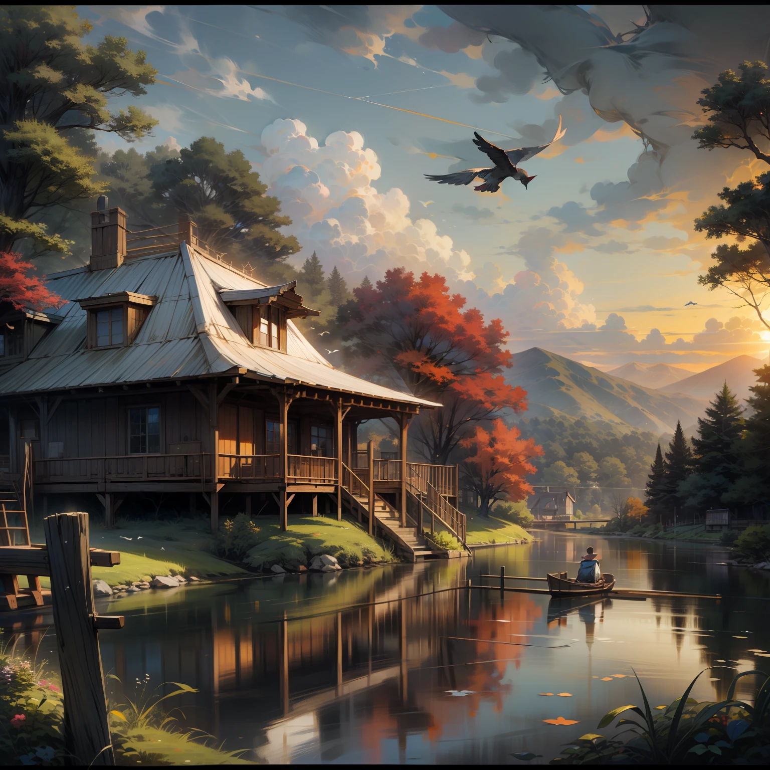 Almost the sky, West Virginia Blue Ridge Mountains, Shenandoah River Life is old there, older than trees Younger than mountains, grow like a breeze,wooden houses, animals by the lake, ,birds flying, sunset,man fishing