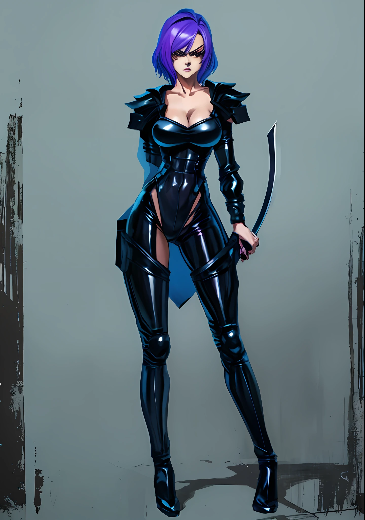 a drawing of a woman in a black outfit and a knife, full body concept, anime woman fullbody art, anime full body illustration, full body!, full body adoptable, detailed full body concept, pale black armor, gapmoe yandere grimdark, full body!!, menacing pose, badass pose, full body concept art, full body;, demon anime girl