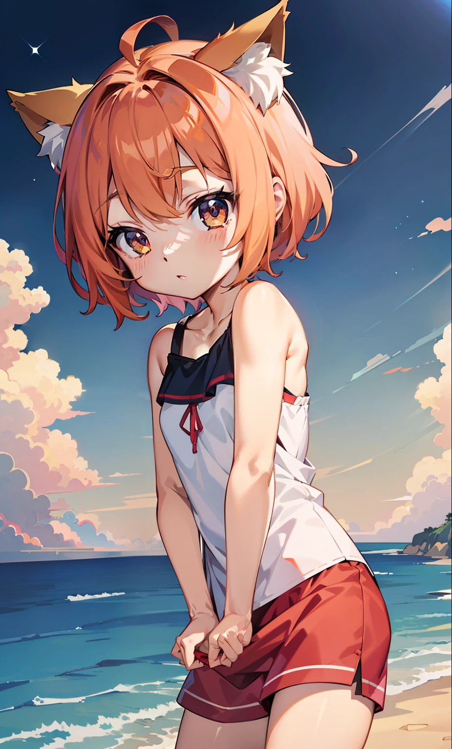 anime girl with cat ears standing on the beach near the ocean, sayori, cute anime girl, rin, anime visual of a cute girl, (anime girl), anime moe artstyle, anime style 4 k, anime style. 8k, cute anime, smooth anime cg art, anime! 4 k, anime! 4k, anime girl, young anime girl