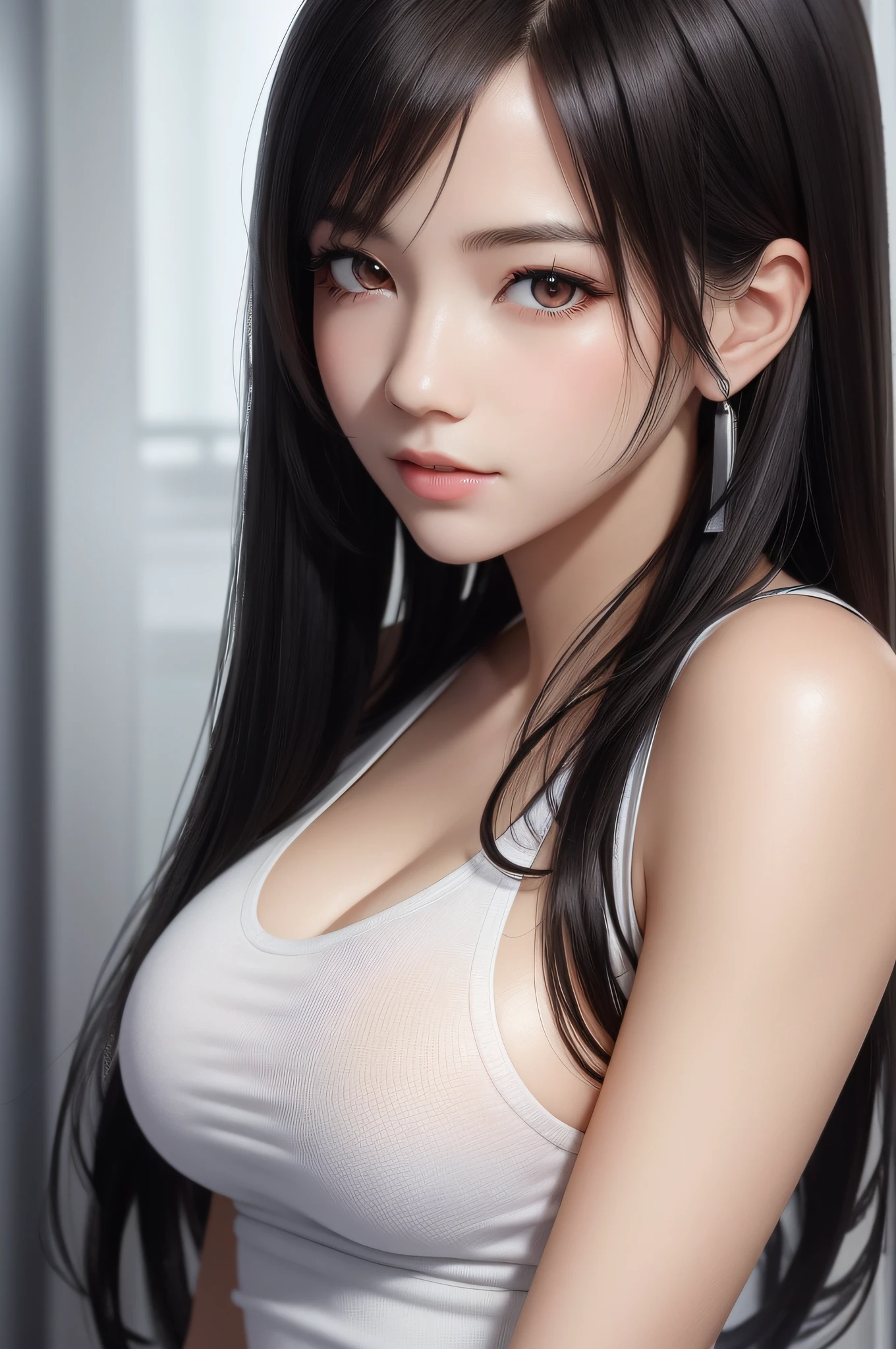 (Top Quality, Masterpiece: 1.1), (Real: 1.4), BREAK
(((FF7))) (((Tifa))),((1man:1.4))(1Girl:1.2),Ultra-detailed face, Detailed eyes,((Light Brown Hair, Large breasts: 1.2)), BREAK
(((FF7))) (((Tifa))),(good morning:1.2),Nipples visible:1.2,(No Bra) (Small and beautiful hard nipple),(shiny oiled skin: 1.4), about 18 years old,