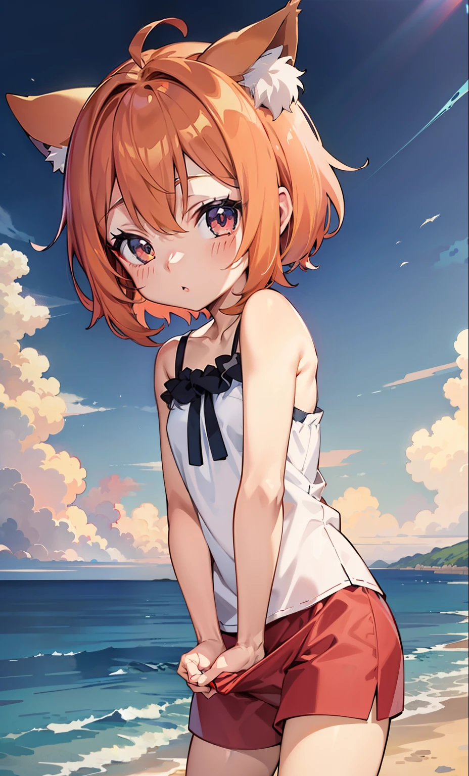 anime girl with cat ears standing on the beach near the ocean, sayori, cute anime girl, rin, anime visual of a cute girl, (anime girl), anime moe artstyle, anime style 4 k, anime style. 8k, cute anime, smooth anime cg art, anime! 4 k, anime! 4k, anime girl, young anime girl