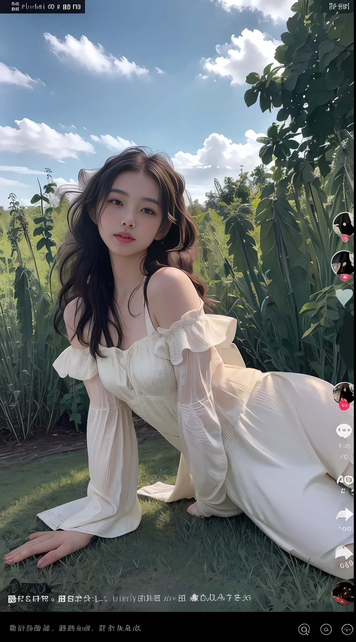 1个gal girl ,colourised,(MasterPiece: 1.4), (Best Picture Quality: 1.4), 8K, Girls HD, Ultraclear,1个gal girl,(Asian, European-American),(gold long hair),wholesale,Blush face,various posed,a blue sky,Yellow dress,lying on grass,Sorrisos,a blue sky,grass field,sunrays,(the feet)