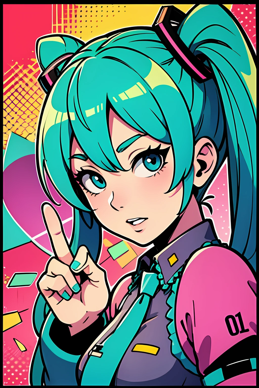 high resolution, pop-art style poster, hatsune miku, masterpiece, best quality