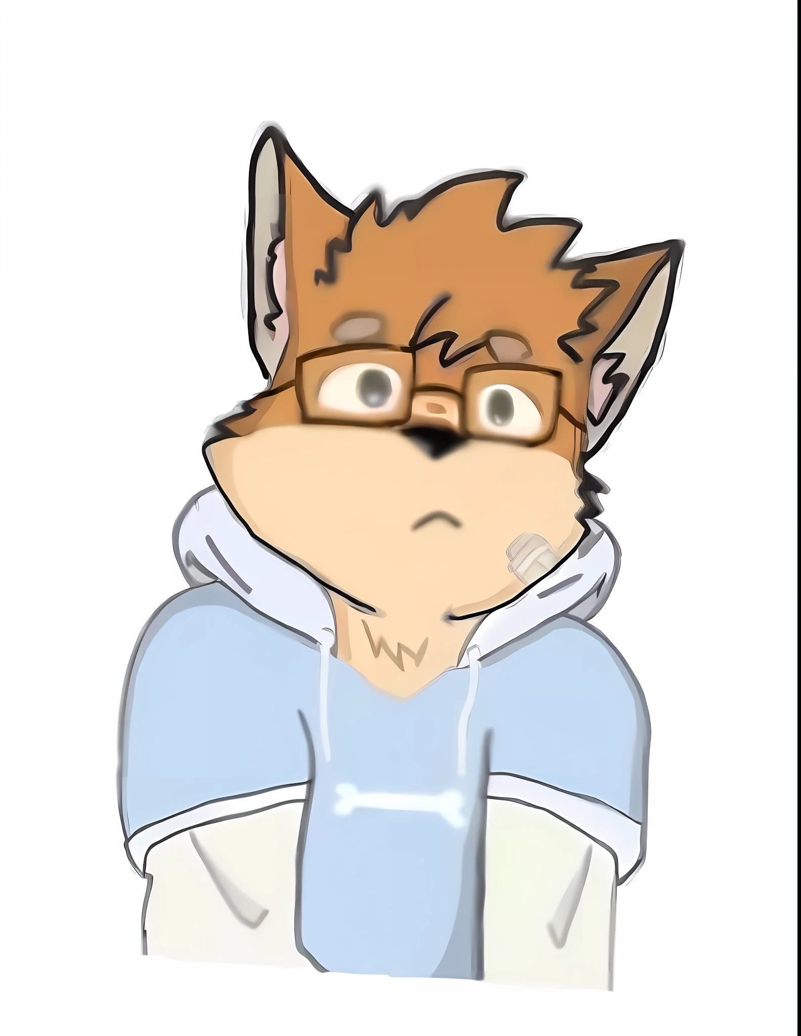 Dog Shota, Icon, Furry, Human, Solo, Half, 1boy, Hoodie, Simple Background, White Background, Open Mouth, Depressed, Blushing