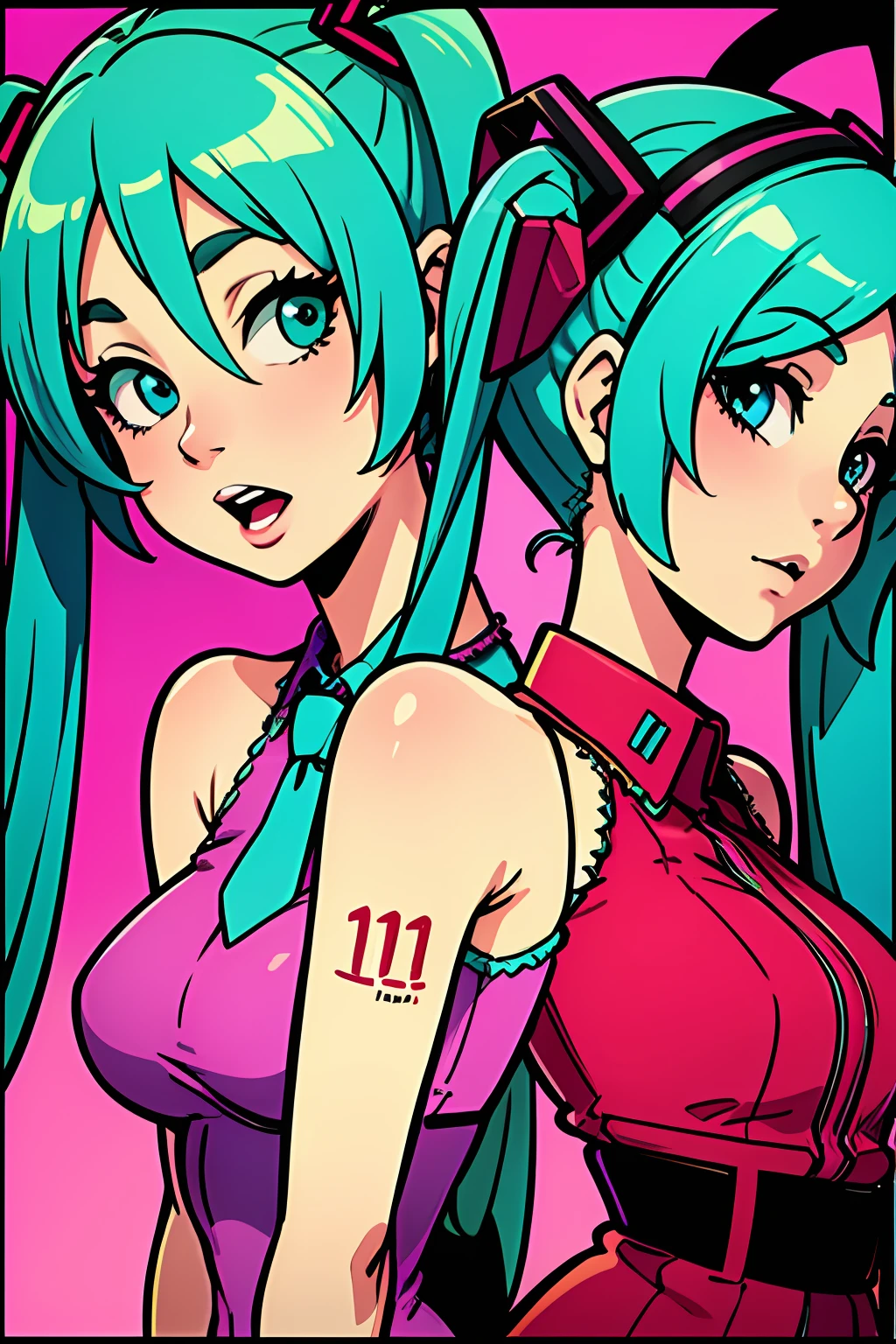 high resolution, pop-art style poster, hatsune miku, masterpiece, best quality