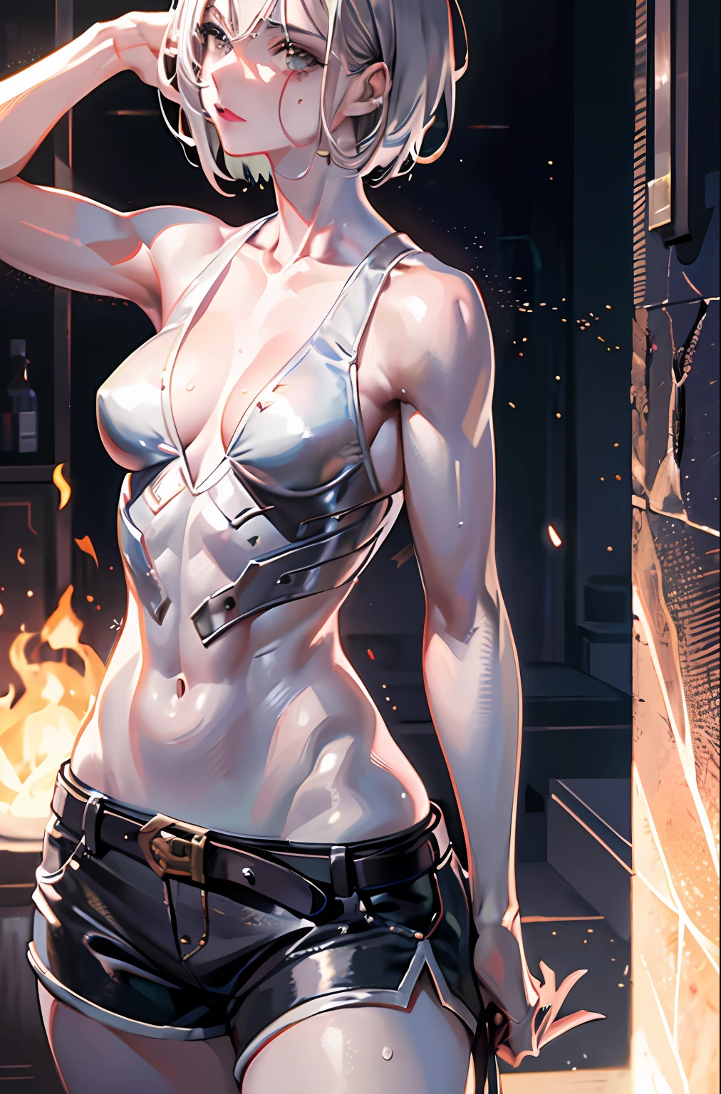 (high quality), photorealistic, (oil painting) jewelry, (solo), (dynamic pose), to the right, ((gate of hell)), fire, landscape of hell, (the underworld), (dark landscape), Anubis, Egyptian god with jackal head, antrum, muscular, (holding golden scales), dynamic pose, cinematic, dramatic camera angle, golden armor: 0.25, black and gold cover, (good anatomy), (good proportions), award-winning, masterpiece, Centered
