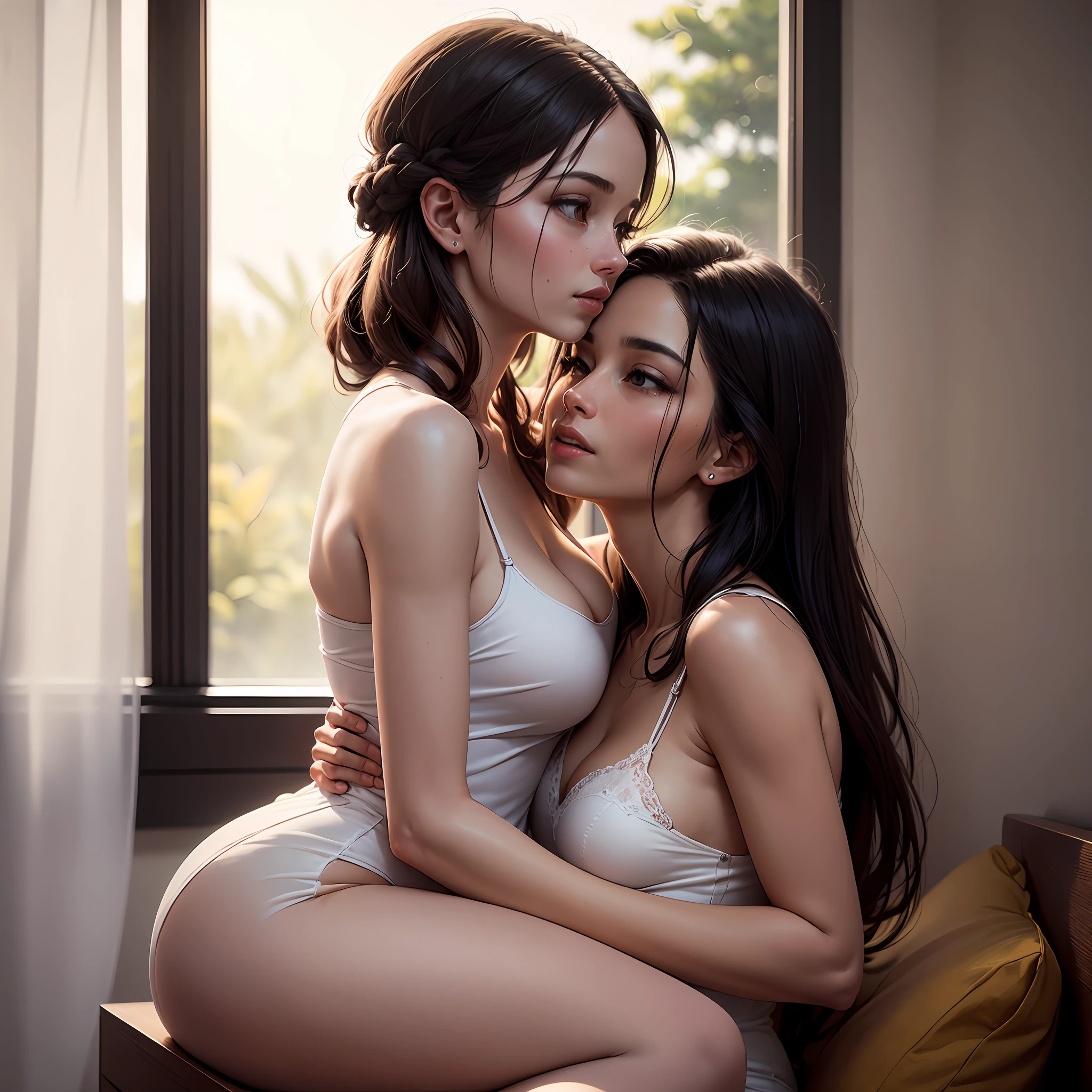 Couple in intimate moment, linear style --auto