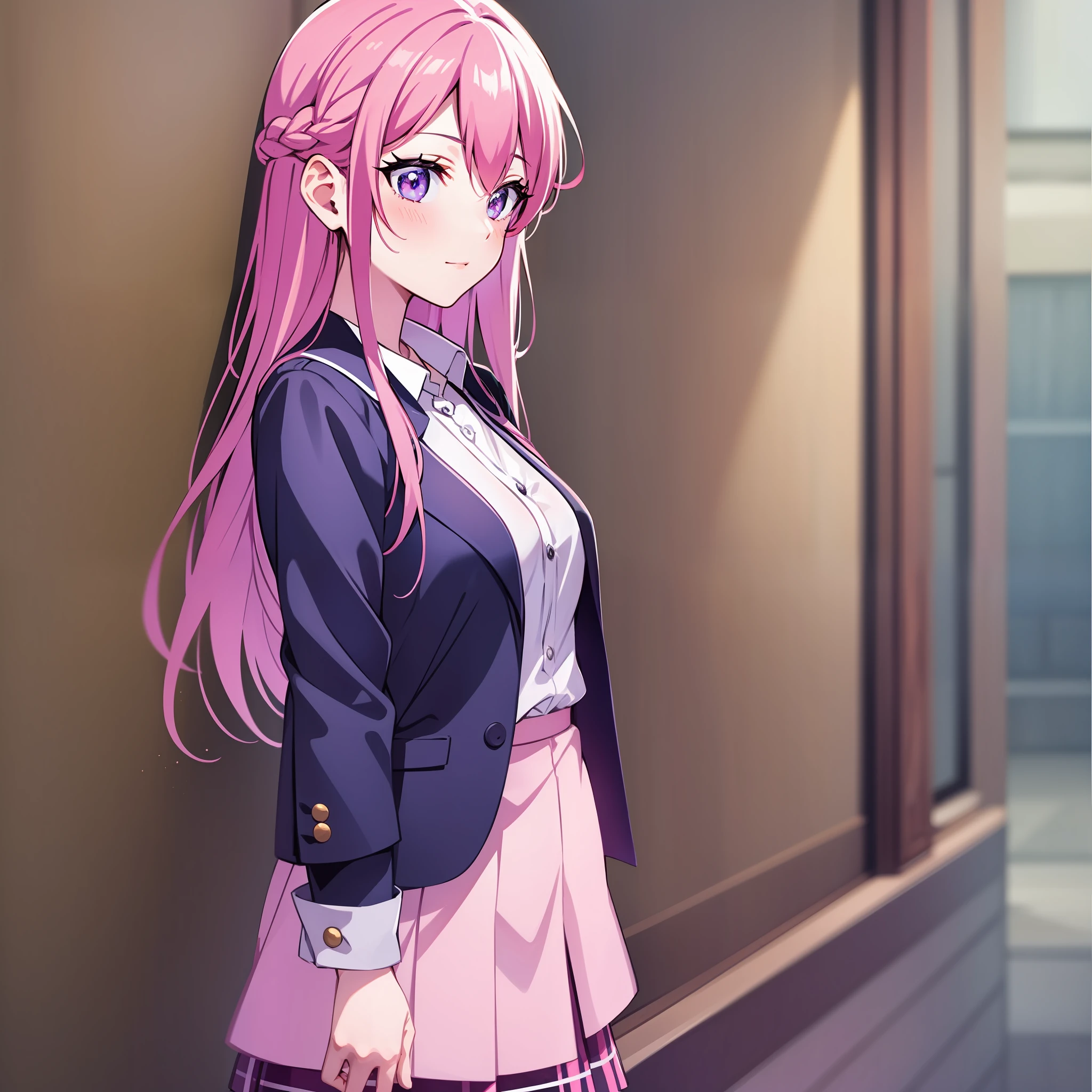 Light pink hair, 1 girl, school uniform, standing, Makuzawa Ouka