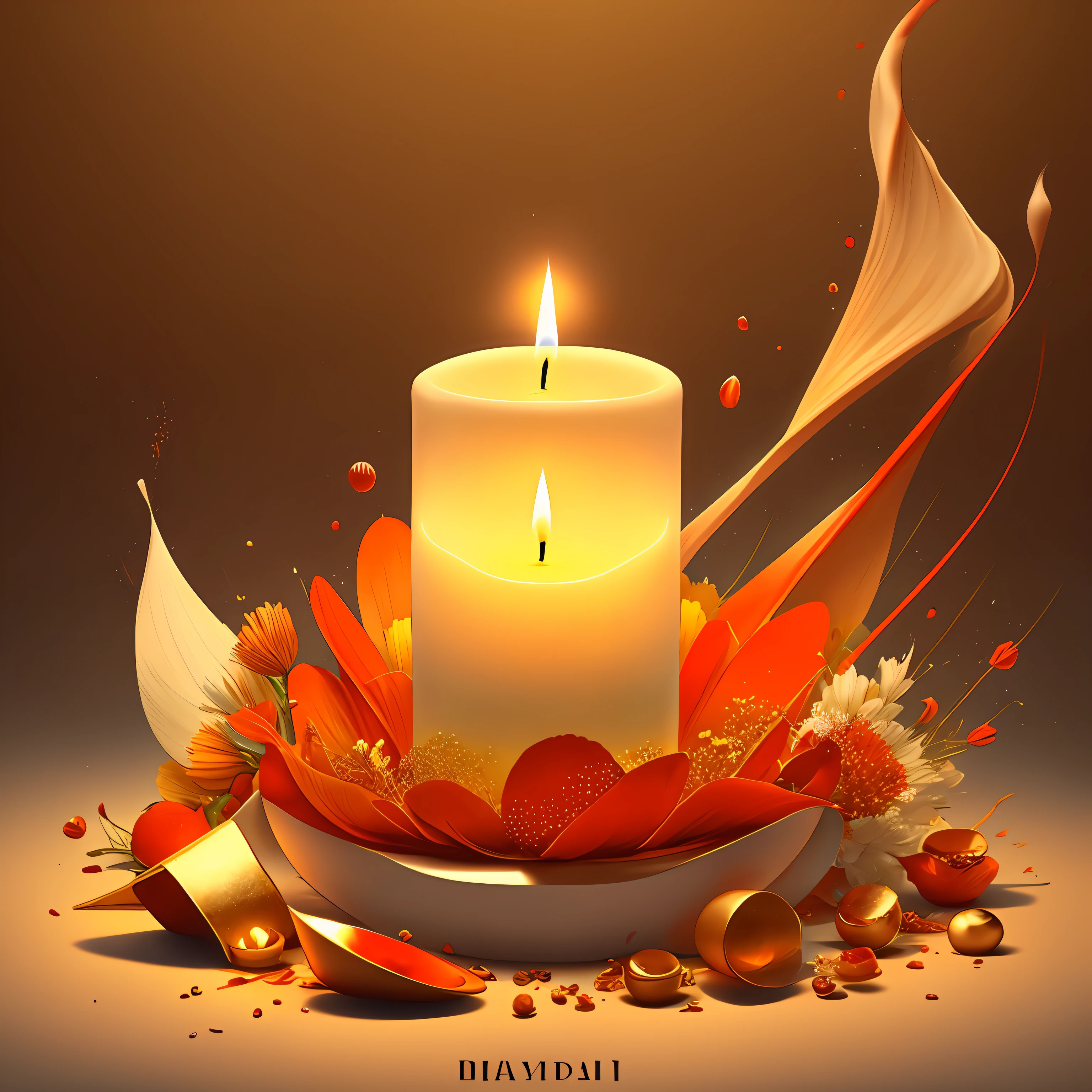 Use a vibrant and warm colour palette to represent the warmth and energy of Dubai, with a minimalist design of a candle and essence for the HAYAT brand --auto