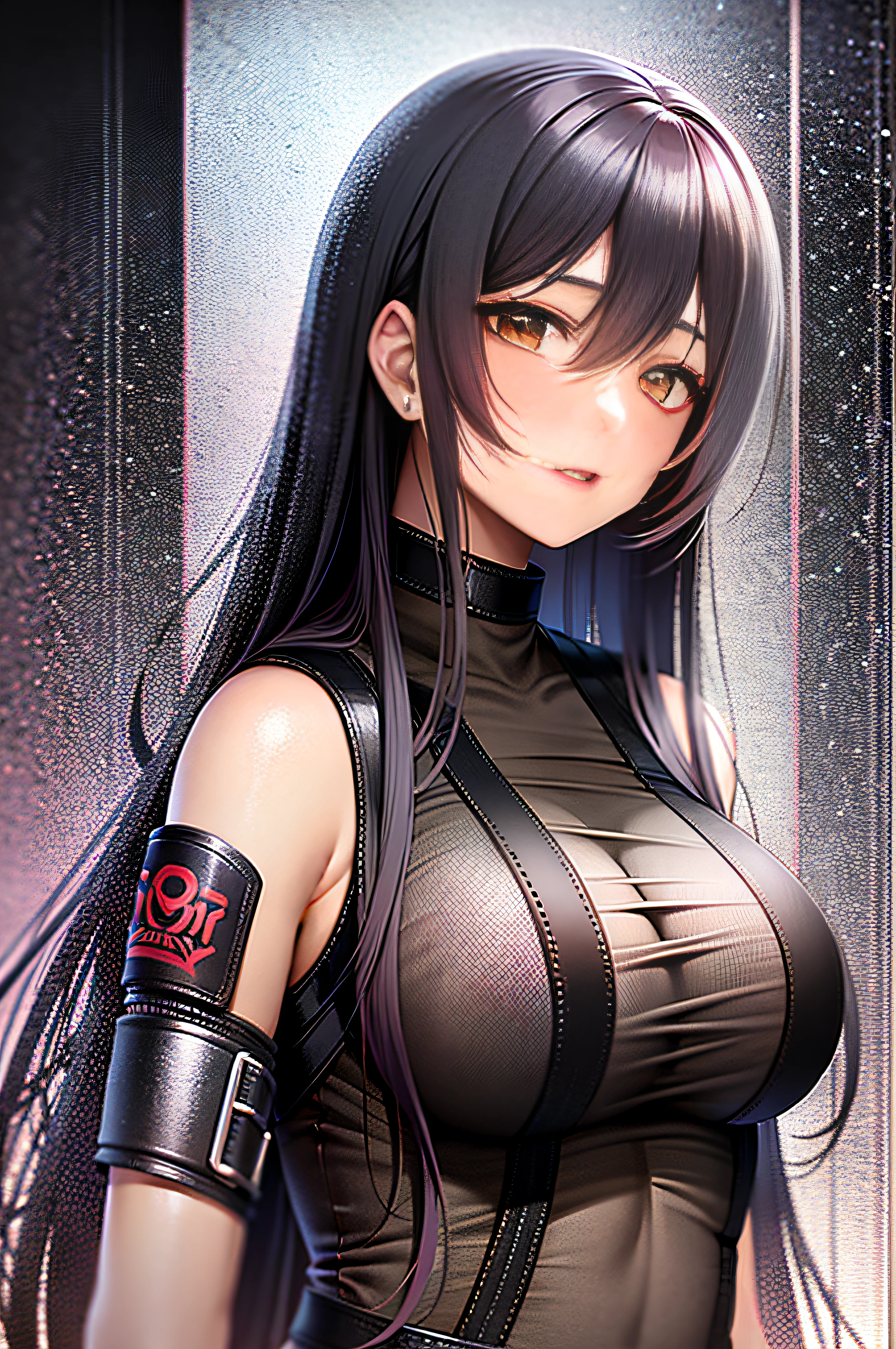A long-haired beauty who looks exactly like Mio Imada, in a cyberpunk uniform and approaches us.