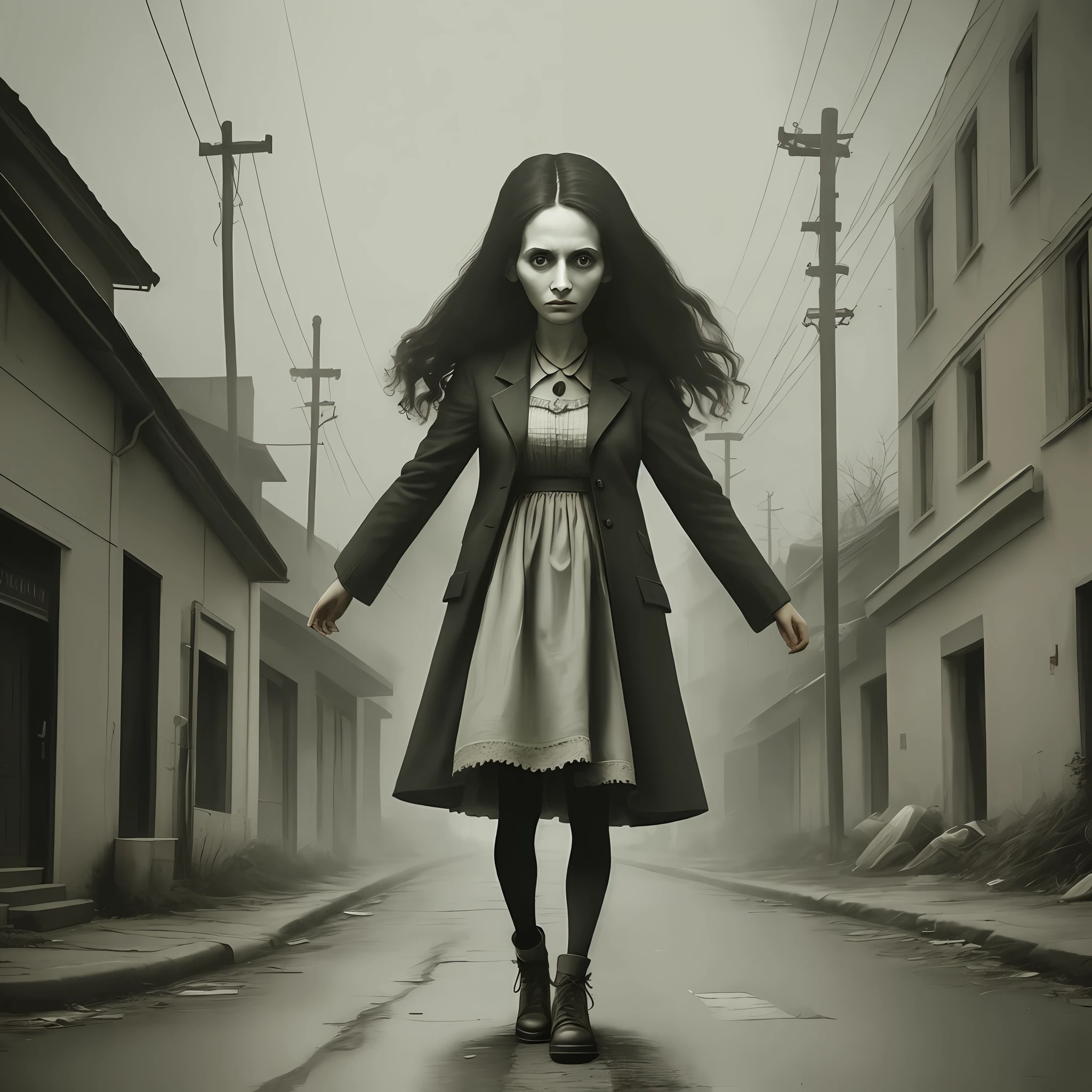 film still | cursed nightmarish woman in the middle of a city street | Blair Witch