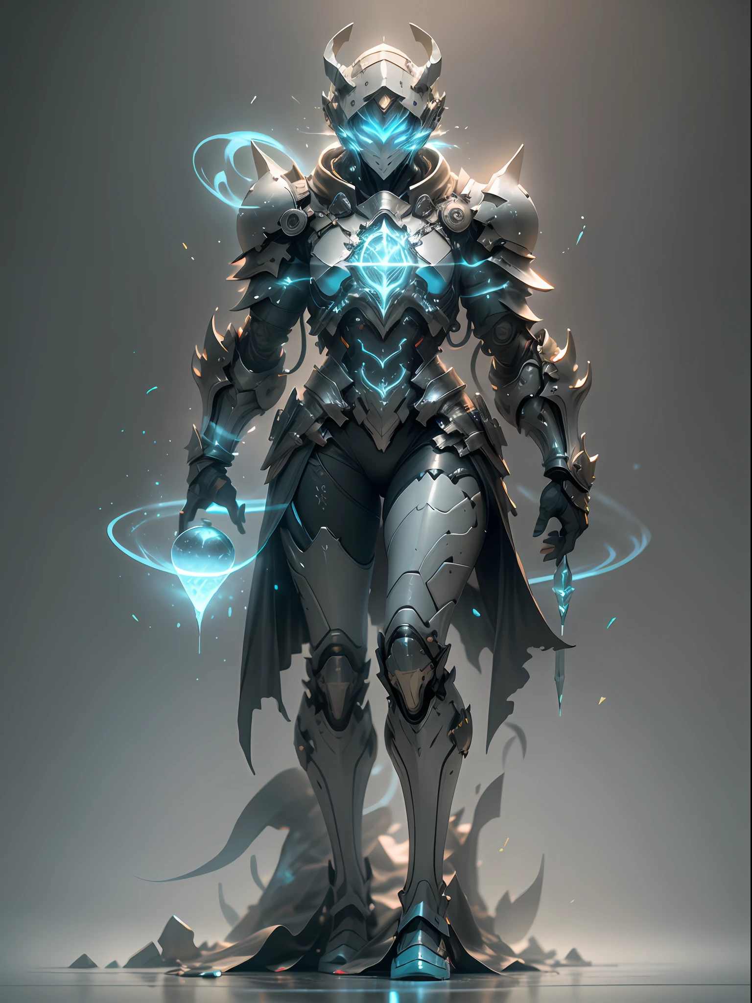 Ghost armor holding huge ice wand, mage, full body ice blue armor, super cool ghost mage, wearing ice blue cloak, huge staff, magic ball, magic casting pose, tall figure, glowing eyes, tall figure, perfect body proportions, super detail, IP by pop mart, edge light, avatar, octane rendering, blender, full body, clean black background, 3d, c4d, best quality, very detailed, ancient technology, HDR (high dynamic range), Ray Tracing, NVIDIA RTX, Super Resolution, Unreal 5, Subsurface Scattering, PBR Textures, Post-Processing, Anisotropic Filtering, Depth of Field, Maximum Sharpness and Acutance, Multi-layer Textures, Albedo and Highlight Maps, Surface Shading, Accurate Simulation of Light-Material Interactions, Perfect Proportions, Octane Rendering, Two-tone Lighting, Low ISO, White Balance, Rule of Thirds, Wide Aperture, 8K RAW, High Efficiency Sub-Pixel, Subpixel Convolution, Luminous Particles, Light Scattering, Tyndall Effect