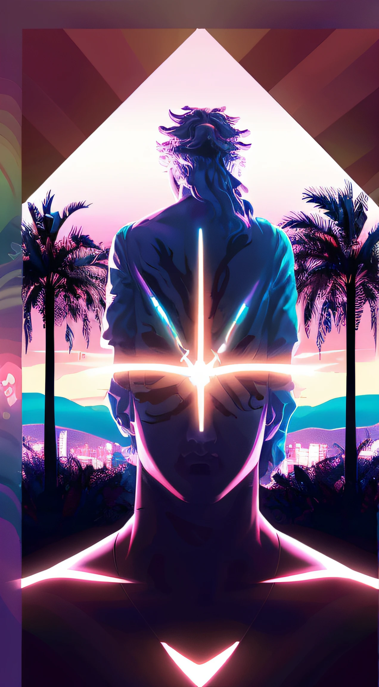 ((realistic)), VaporWaveV1, ((pixel graphics)), computer-generated landscape, ((cga)), ((ega)), (vga), ((8 0 s)), computer, male greek statue, ((psychedelic image)), ((clean lines)), high detail, horizon in the background, panoramic, Agnes Cecile, colorful, Flesh Griffiths, hyper dramatic, realistic art and many neon details