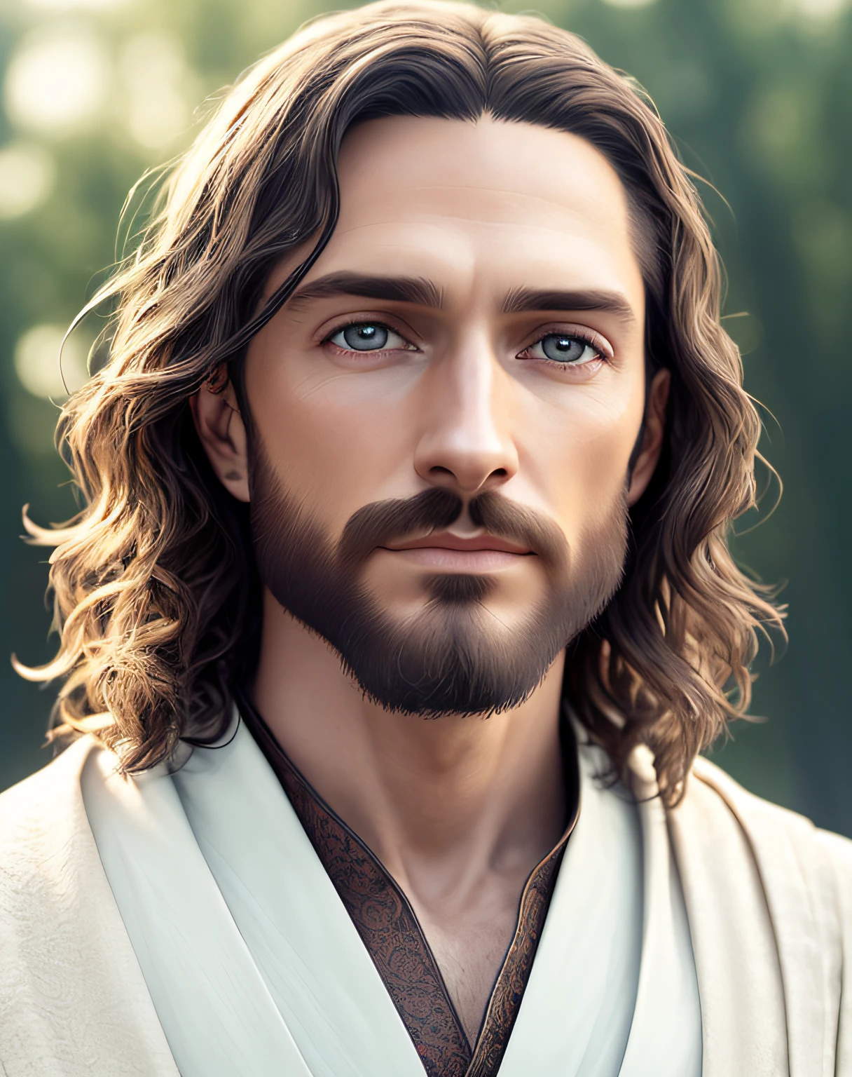 (symmetry),centered,a ((close)) up portrait,(Jesus),a very thin white man with long hair and a beard,wearing a long white robe,35mm,natural skin,clothes detail, 8k texture, 8k, insane details, intricate details, hyperdetailedhighly detailed,realistic,soft cinematic light,HDR,sharp focus, ((((cinematic look)))),intricate, elegant, highly detailed
