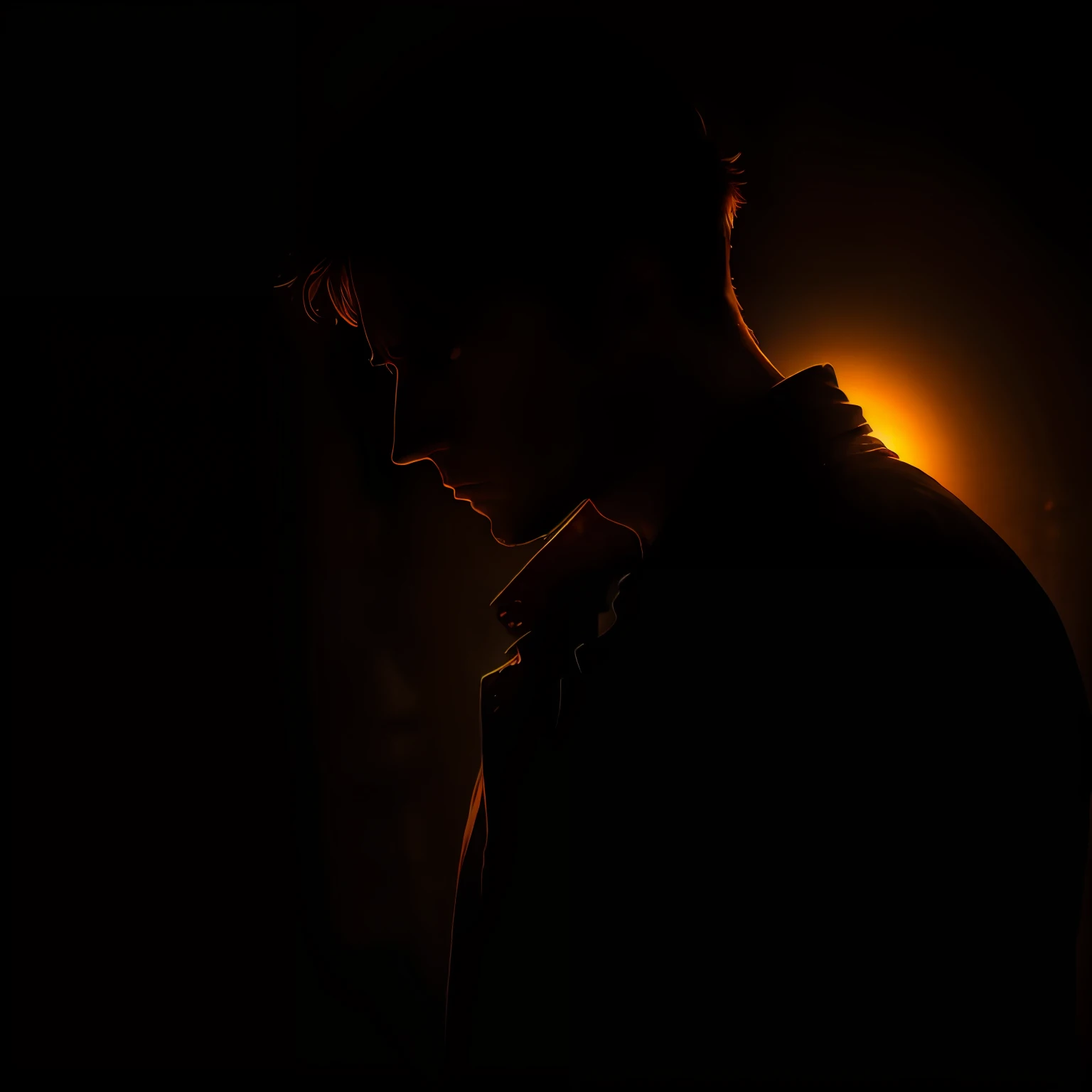 Backlight, medium scene, portrait, man, sad, warm color --auto