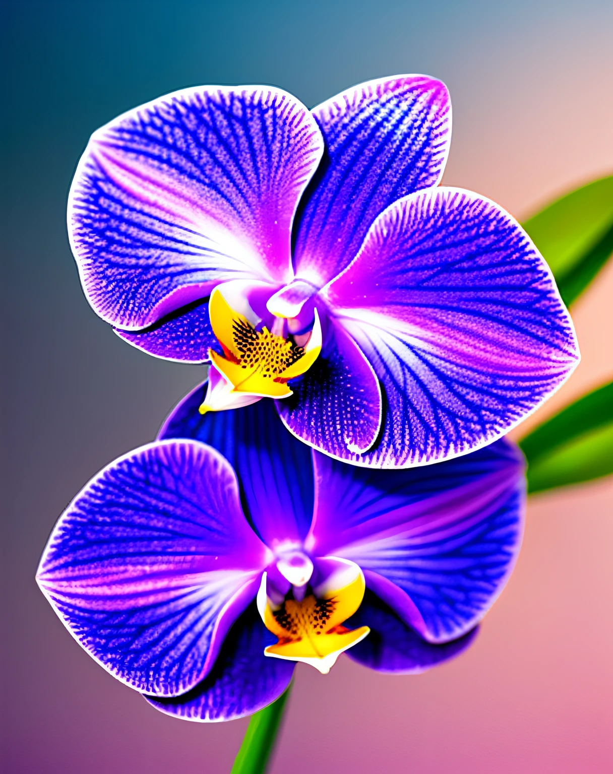A beautiful blue orchid in high resolution on a slightly blurred cinematic background.