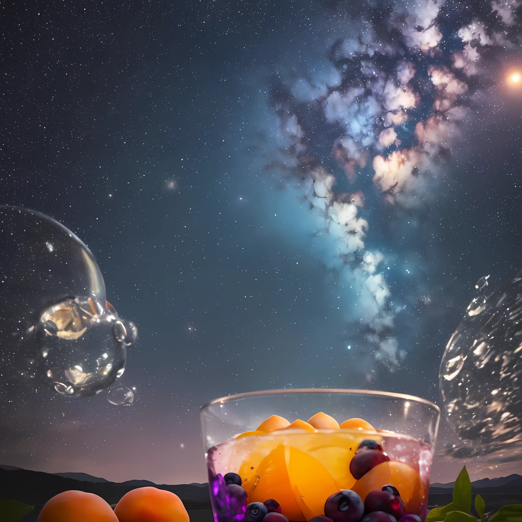 Watercolor drawing, "Majestic mountains," "Hyper-realistic textures," Banksy, Liu Bolin, Ansel Adams, Yoshitaka Amano realistic fantasy, Extensive landscape ultra photography (general view showing a glass glass, ice inside, peaches, blueberries, orange, drops, soap bubbles outside), blurred background, cold, turquoise shade, a little purple, airy color, magic, "Hyper-realistic textures," "Precise details," "Realistic still life," “Realistic portraits,” “Realistic landscapes.”“ Lit cityscapes,” “Starry skies,” “Moonlit landscapes,” “Night time portraits,” “Long exposures.” 16:9
--ar 3:2