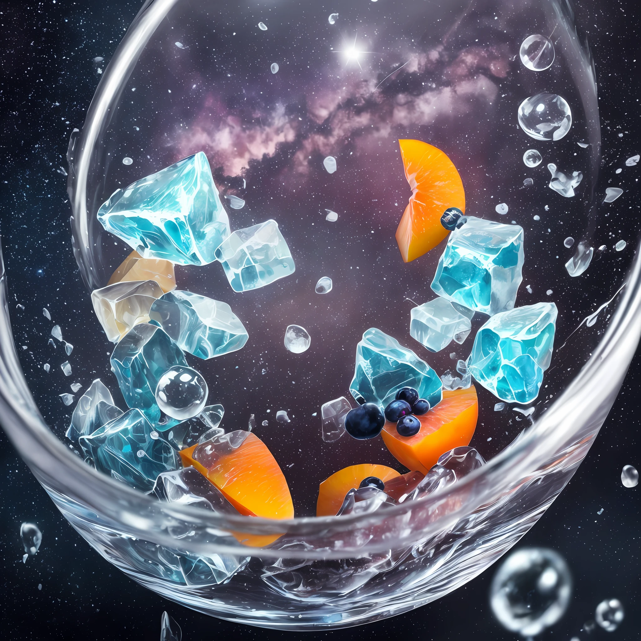 Watercolor drawing, "Majestic mountains," "Hyper-realistic textures," Banksy, Liu Bolin, Ansel Adams, Yoshitaka Amano realistic fantasy, Extensive landscape ultra photography (general view showing a glass glass, ice inside, peaches, blueberries, orange, drops, soap bubbles outside), blurred background, cold, turquoise shade, a little purple, airy color, magic, "Hyper-realistic textures," "Precise details," "Realistic still life,"  “Realistic portraits,” “Realistic landscapes.”“ Lit cityscapes,” “Starry skies,” “Moonlit landscapes,” “Night time portraits,” “Long exposures.” 16:9

--ar 3:2