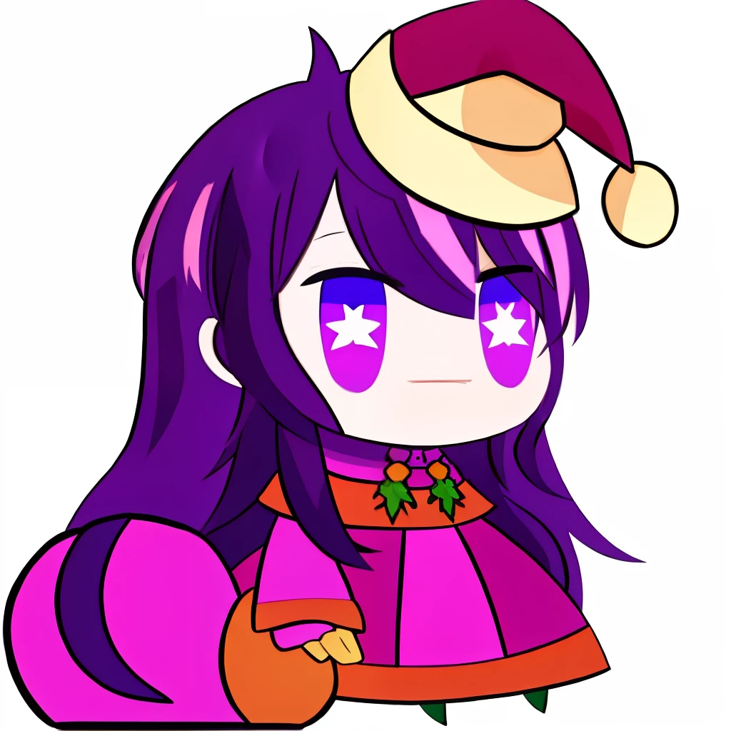 padoru
chibi  Hoshino Ai, long hair, purple hair, streaked hair ,purple eyes, star-shaped pupils, hair ornament,