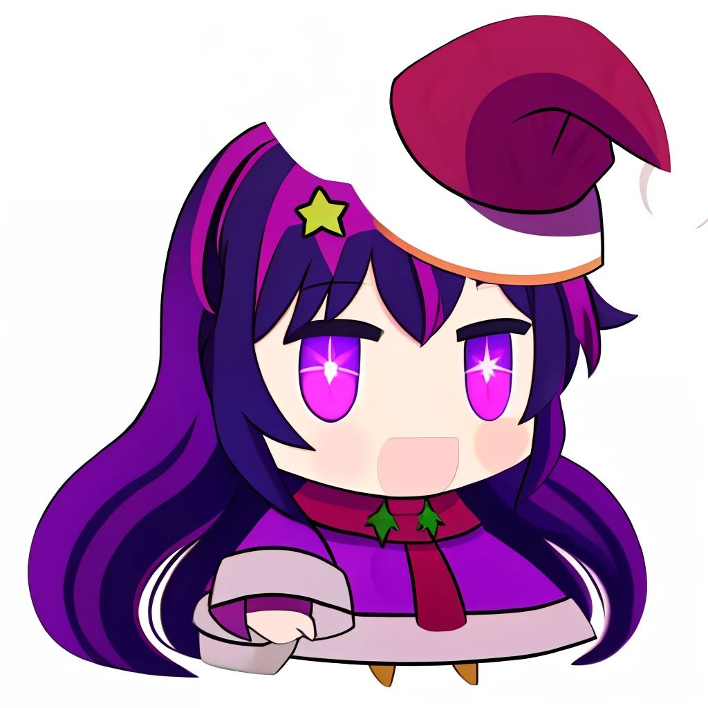 padoru
chibi Hoshino Ai, long hair, purple hair, streaked hair ,purple eyes, star-shaped pupils, hair ornament,