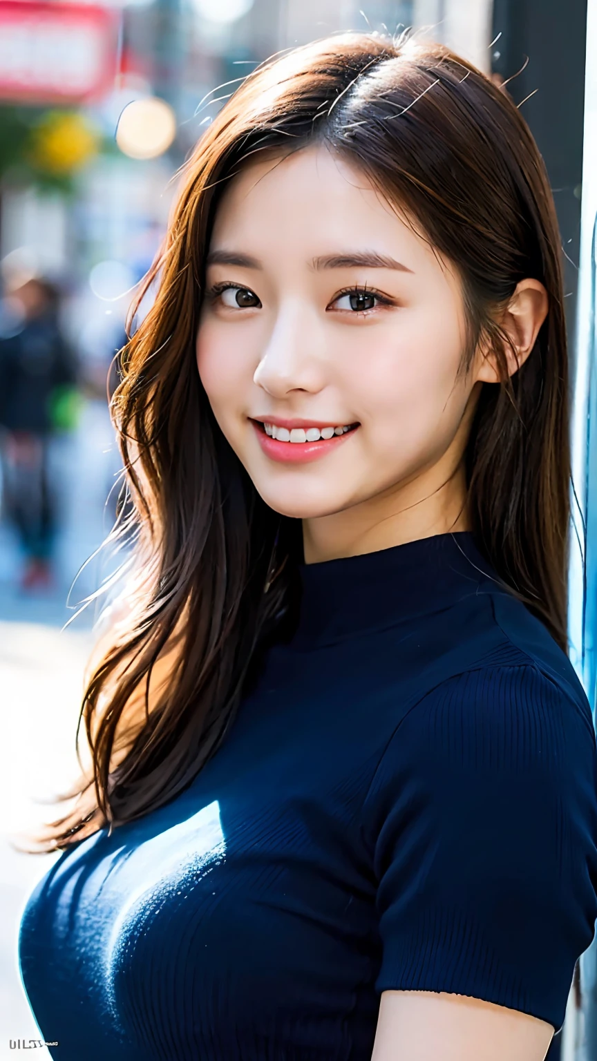 (8k, RAW photos, top quality, masterpiece: 1.2), ultra detailed, super resolution, (real, real photos: 1.37), portraits, high definition RAW color photos, professional photos, very detailed and beautiful, highly detailed, 8k wallpapers, amazing details, huge file size, official art, highly detailed CG Unity 8k wallpapers, highly detailed beautiful girls, highly detailed faces, Very detailed eyes, very detailed skin, very detailed fingers, very detailed nose, very detailed detailed mouth, very beautiful face and eyes, arafe asian woman with long brown hair and black dress, gorgeous young korean woman, beautiful korean woman, beautiful young korean woman, korean girl, korean woman, friendly seductive smile, beautiful asian girl, attractive neck, Jae Young Nam, Little cute smile, beautiful and smiling, young adorable Korean face, 2 , hot female ninja with shining sun, ninja, kunoichi, blue costume, huge breasts, micro skirt, elbow gloves, anchor hair ornament,