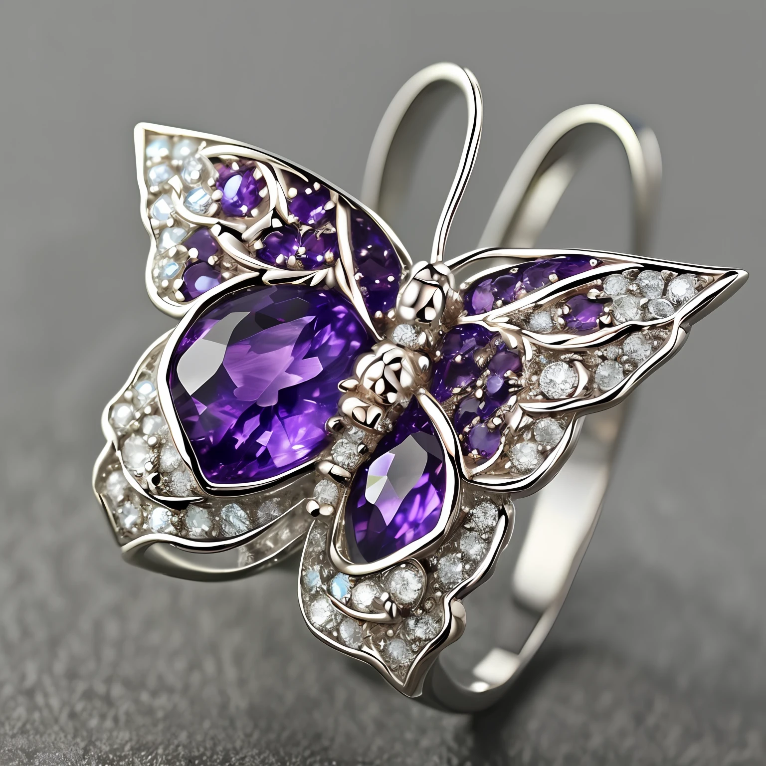 Butterfly, chinoiserie, purple sapphire, ring, HD, high detail, complex, ancient, Chinese elements, beautiful, aesthetic --auto