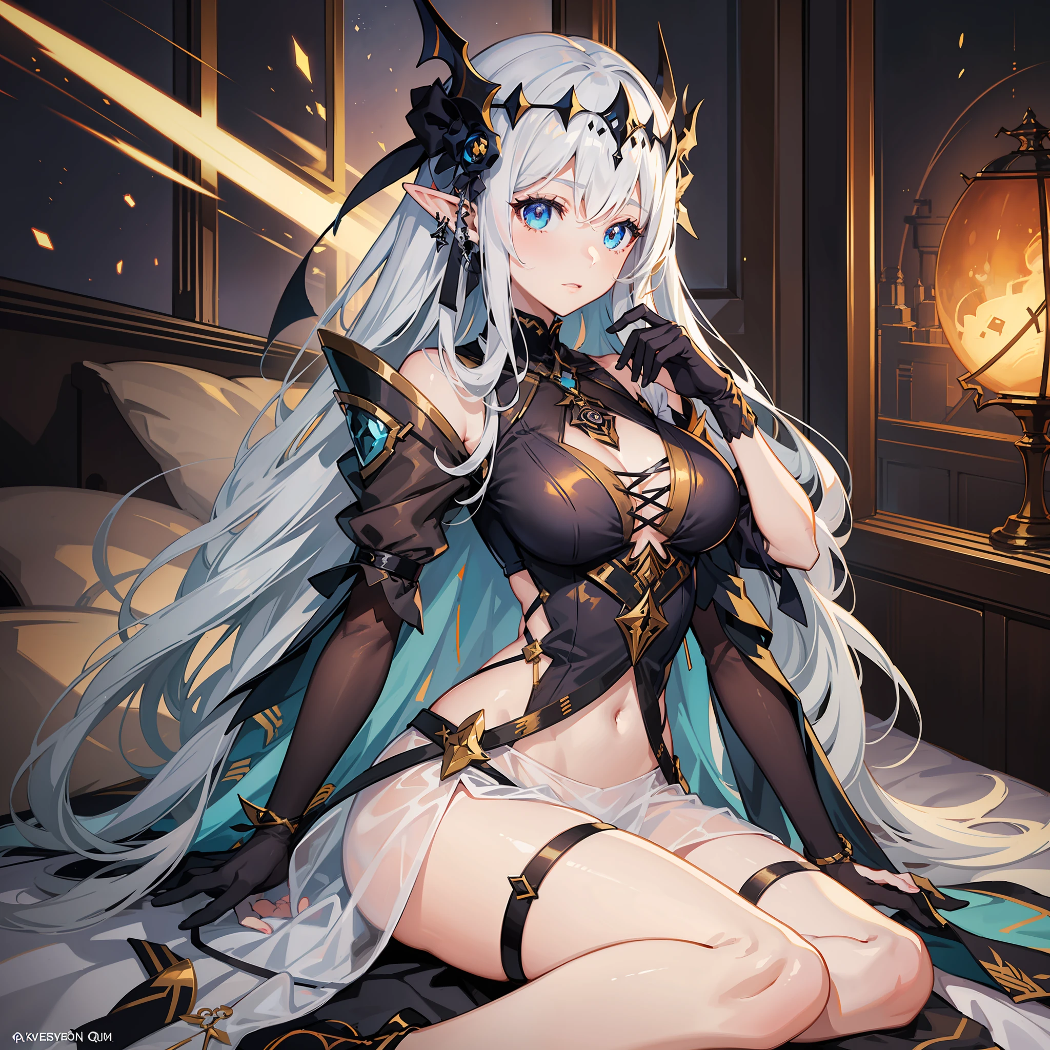 anime - A girl style illustration in transparent clothes,From Arknights,Popular on ArtStation Pixiv,Albedo from Anime Overlord,Albedo from the Overlord,((Beautiful fantasy queen)),Kushat Krenz key art feminization,zerochan art,Digital art on Pixiv,elves
