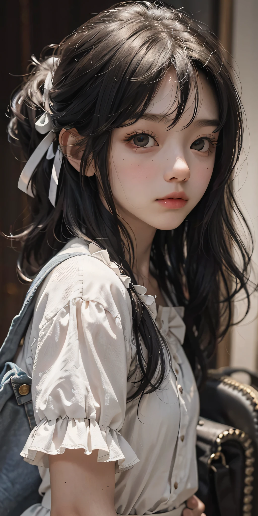 The girl was seventeen or eight years old, with a round face and big black eyes.