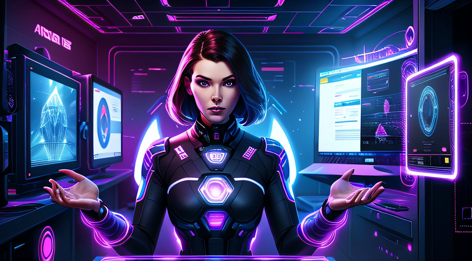 arafed image of an android woman face with a digital interface, artificial intelligence, technological screens, take control of your data, digital interface, color computer screen, ui and ux, best in adobe stock, computers and holograms, pre-rendered isometric graphics, holographic interface, isometric futuristic game, by Sebastian Vrancx, bright computer screens